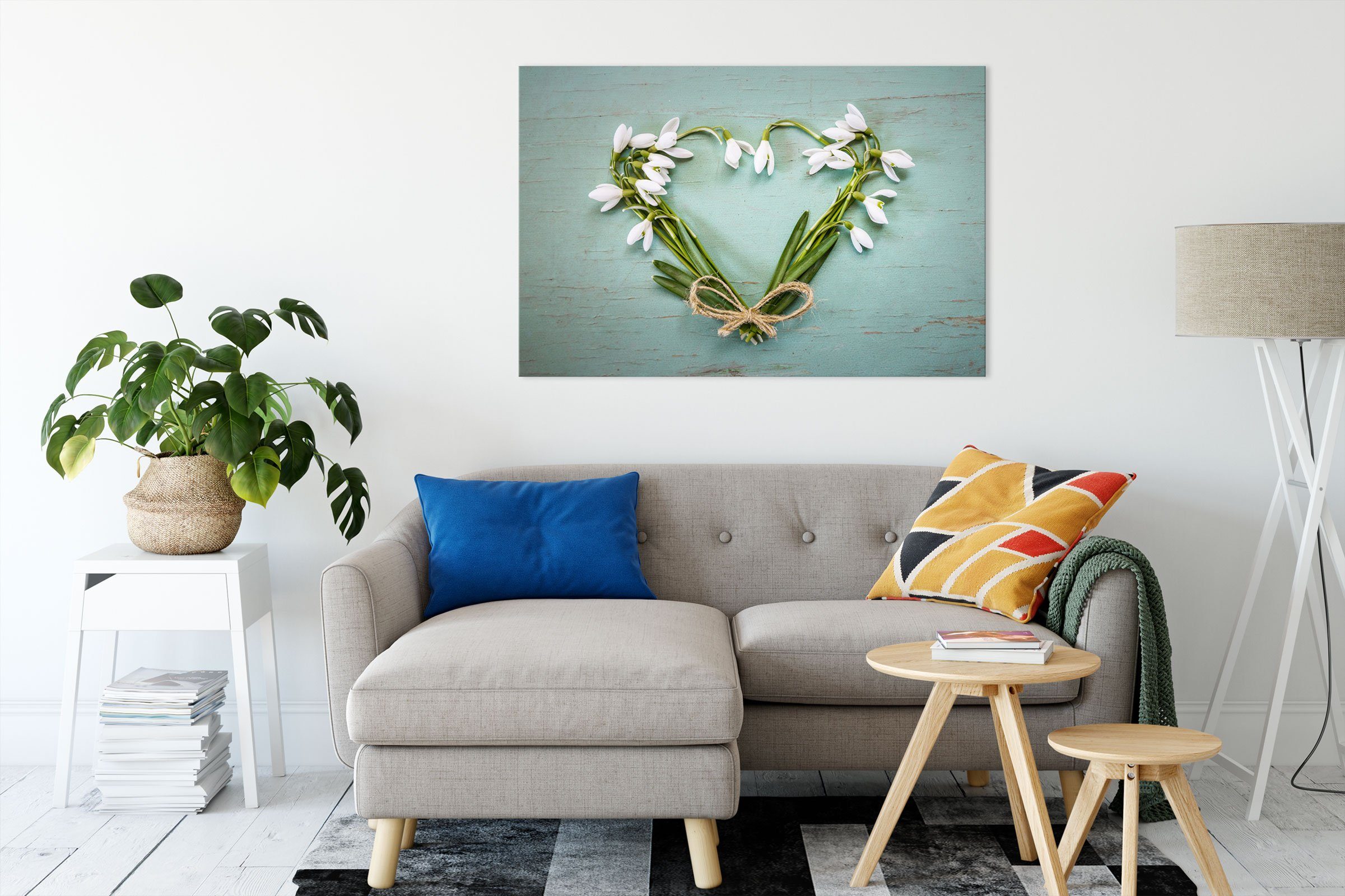 inkl. Blumen, (1 bespannt, Blumen Leinwandbild Herz Zackenaufhänger Pixxprint aus aus Herz St), Leinwandbild fertig