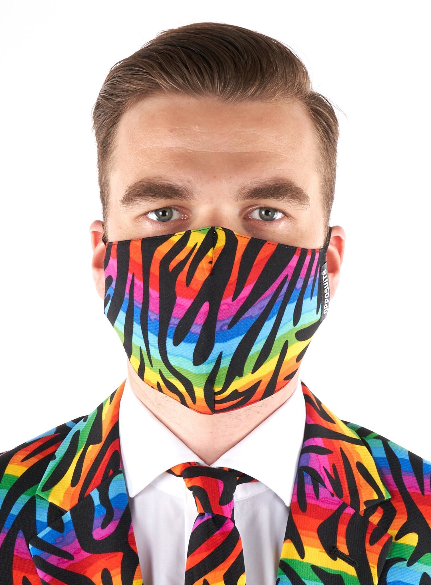 Opposuits Verkleidungsmaske Rainbow Stoffmaske - ür Karneval Faschingskostüm, In your face, Corona! Gesichtsmaske mit Stil