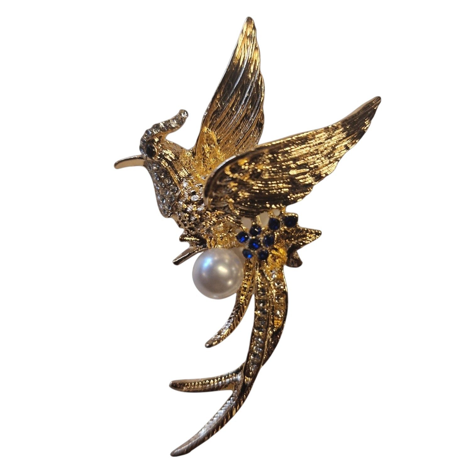 Dark-Desires Brosche Phönix Vogel-Brosche Gold mit Kunstperle und Türkis, Damen Brosche vintage Accesssoire retro Anstecknadel