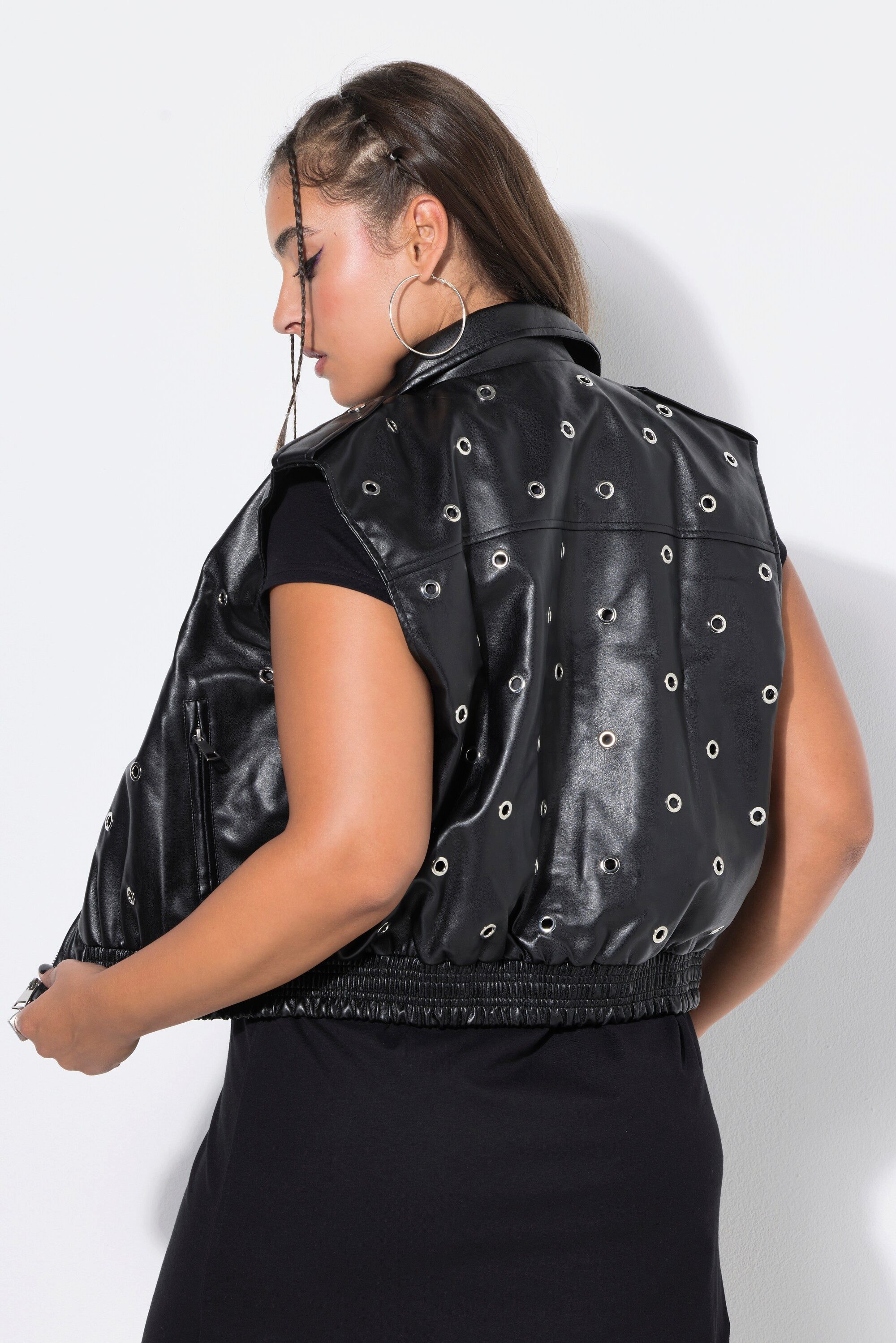 Studio Untold Steppweste Fakeleder-Weste cropped Boxy Shape Zier-Ösen
