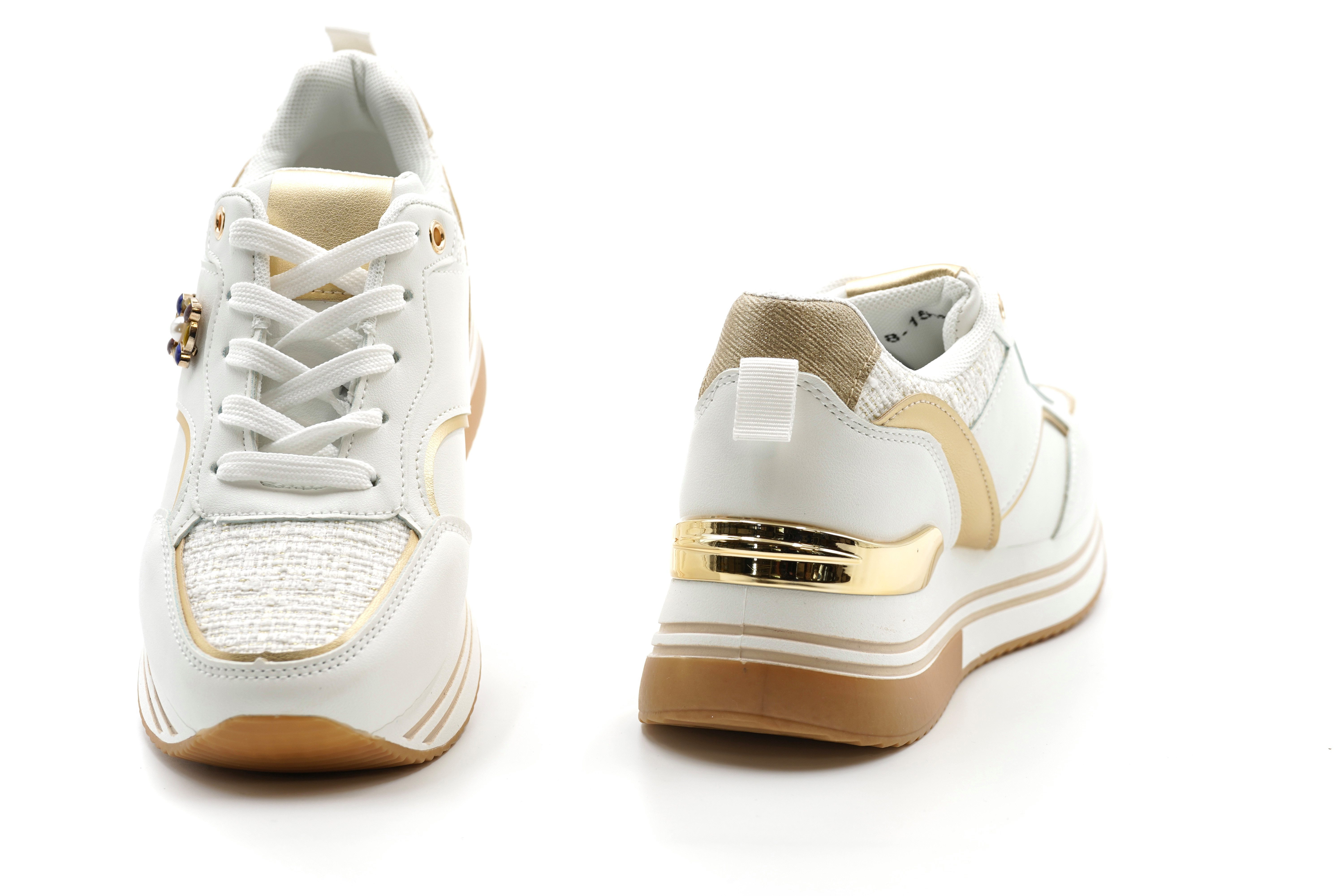 Sonderpostendiscount Damenschuhe Sneaker mit Keilabsatz Weiss Modell 8-153 günstig online kaufen