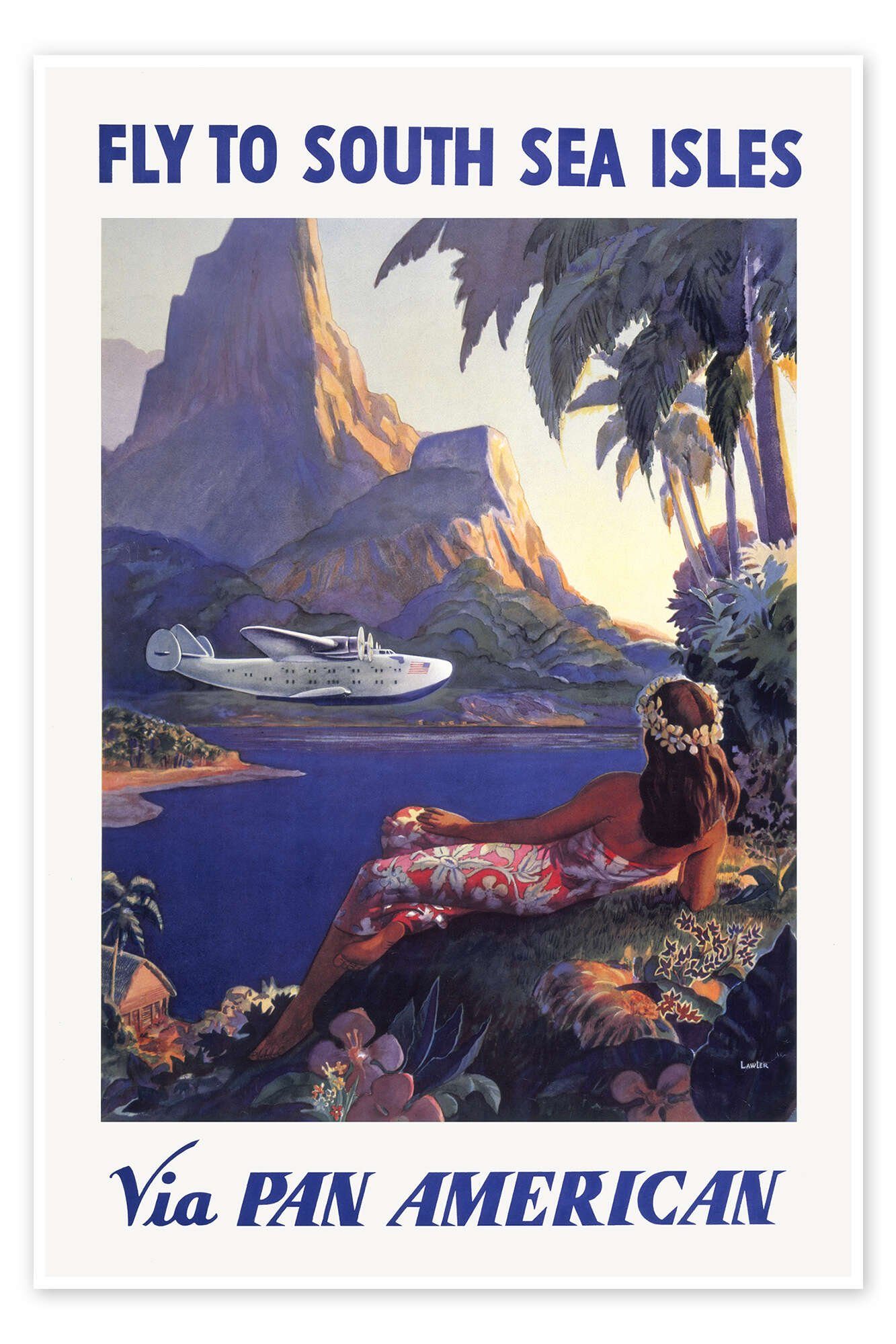 Posterlounge Poster Vintage Travel Collection, Fly to South Sea Isles via Pan Am, Vintage