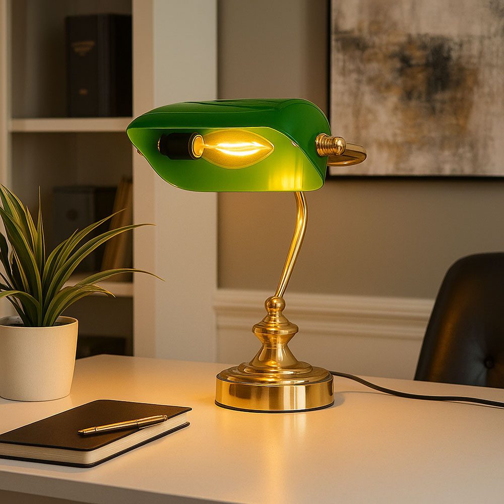 GLOBO LIGHTING LED Tischleuchte, Leuchtmittel nicht inklusive, RETRO Tisch Lese Leuchte Banker Lampe Arbeits Zimmer Strahler Nacht