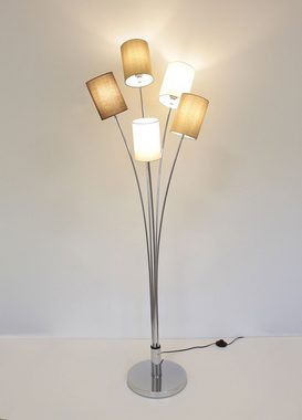 Kiom Stehlampe Stehleuchte Kaon chrom & Brauntöne 5-armig 173 cm, Zuleitungskabel mit Fußschalter, Leuchtmittel nicht inklusive, Leuchtmittel abhängig