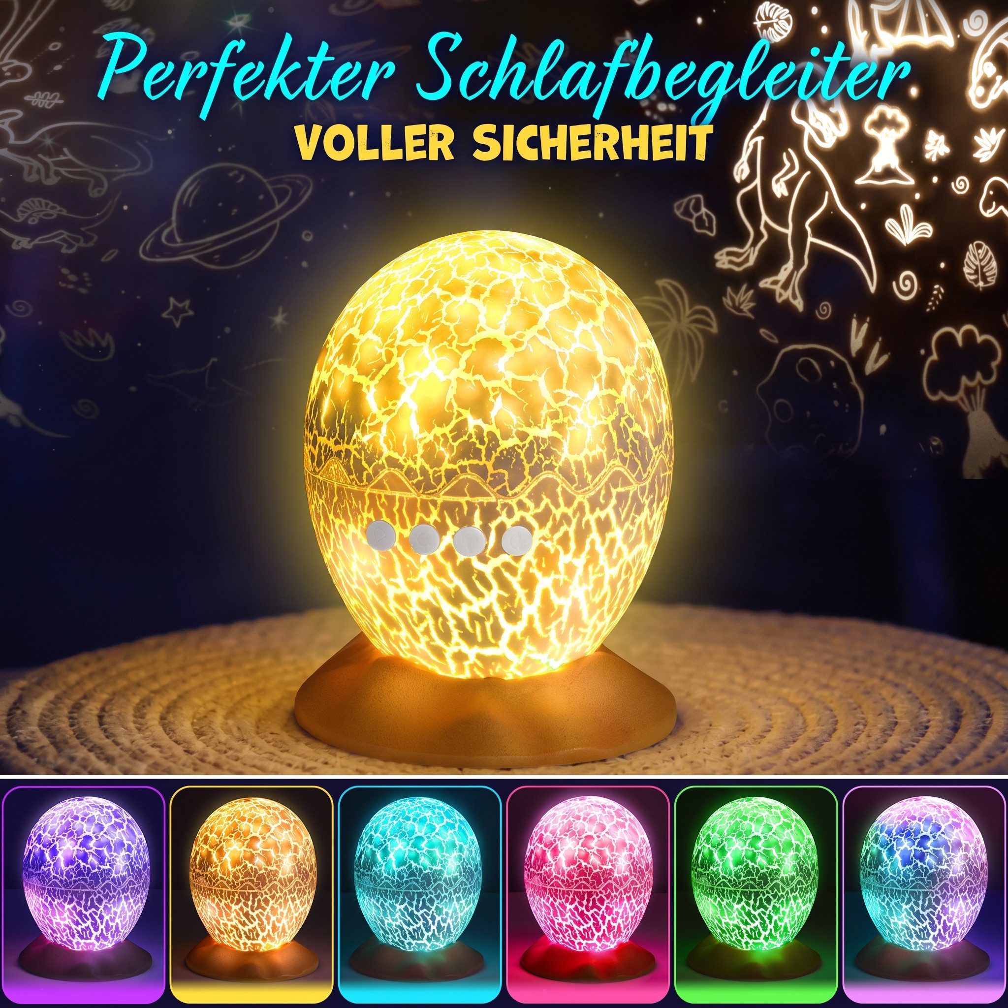 Wootoy LED Nachtlicht Sternenprojektor LED Sternenhimmel 2-in-1 Dinosaurier-Ei Projektor, USB-aufladbar integriertem 1-Stunden-Timer und 360°-Rotation, LED fest integriert, 6 Lichtmodi, 2-in-1 Design mit Sternenhimmel- und Dinosaurier-Projektion