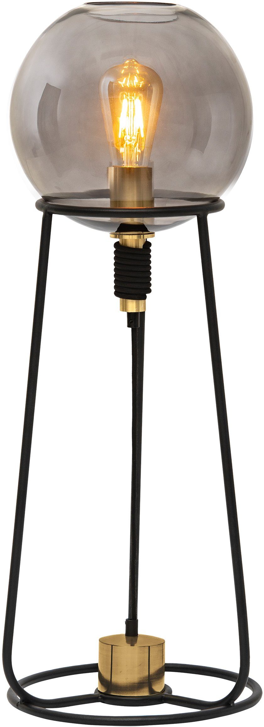 näve Tischleuchte Stelo, Leuchtmittel wechselbar, Glas Ball rauchoptik, Gestell: Metall (Eisen) schwarz, 71cm hoch