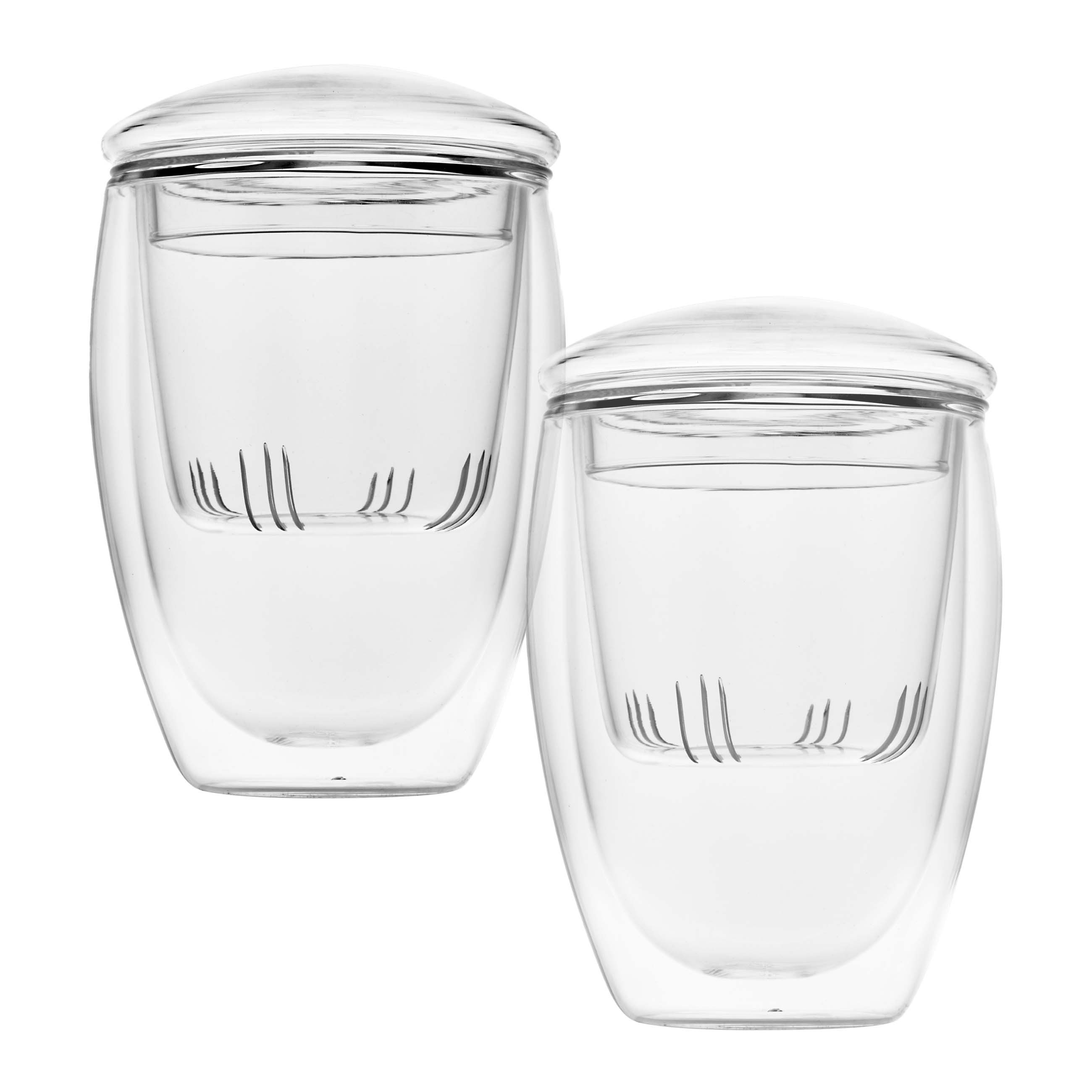 KVOTA Teeglas 2-er Set Doppelwandige Gläser je 350ml mit Sieb und Deckel aus Glas, 2-tlg., Borosilikat-Glas, Sieb und Deckel aus Glas