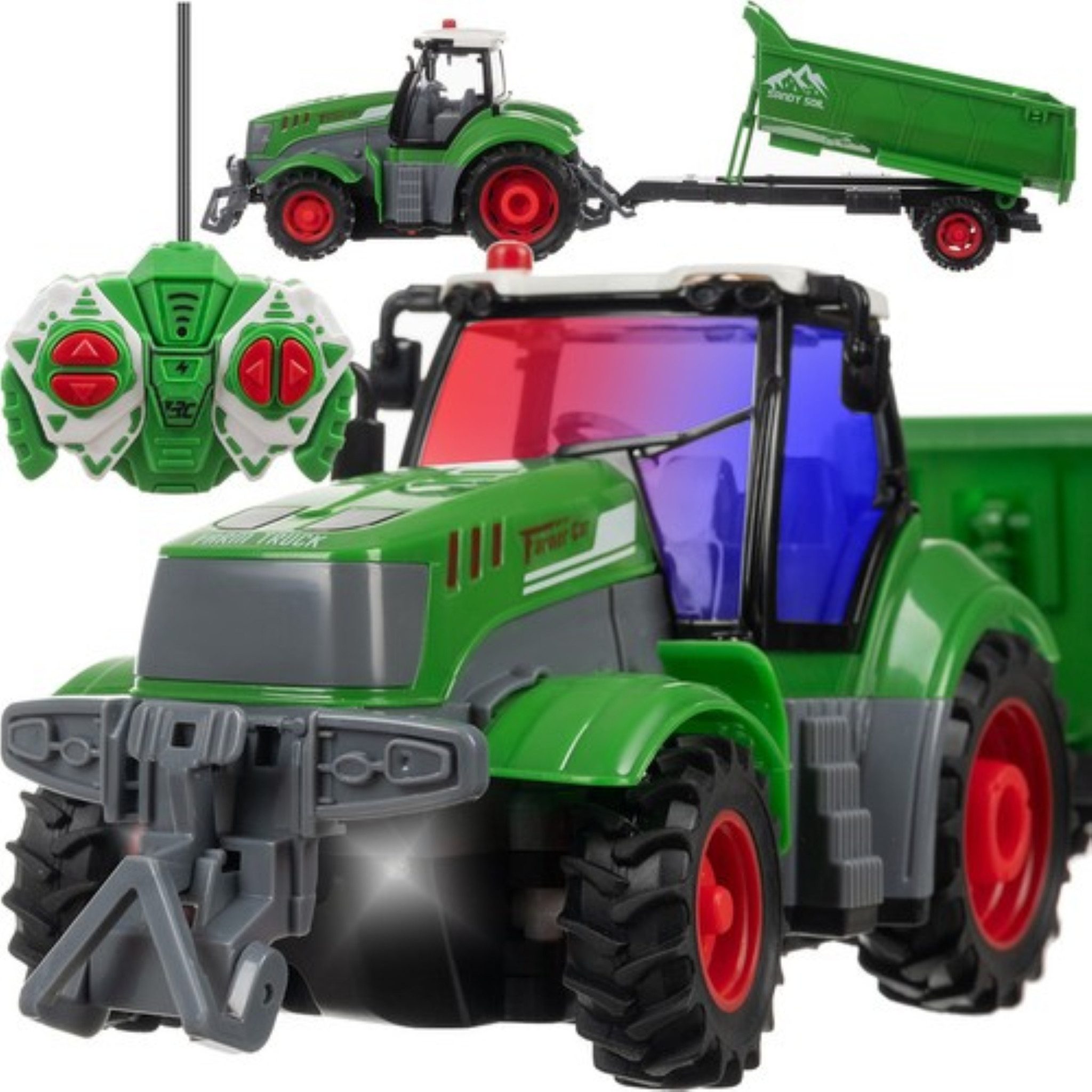KRUZZEL RC-Traktor Ferngesteuerter Traktor mit Kippanhänger für Kinder (Spielzeug-Traktor mit Zubehör für Kinder, Ferngesteuertes Traktor-Set mit Anhänger für realistischen Spielspaß), Ferngesteuerter Traktor mit funktionsfähigem Kippanhänger