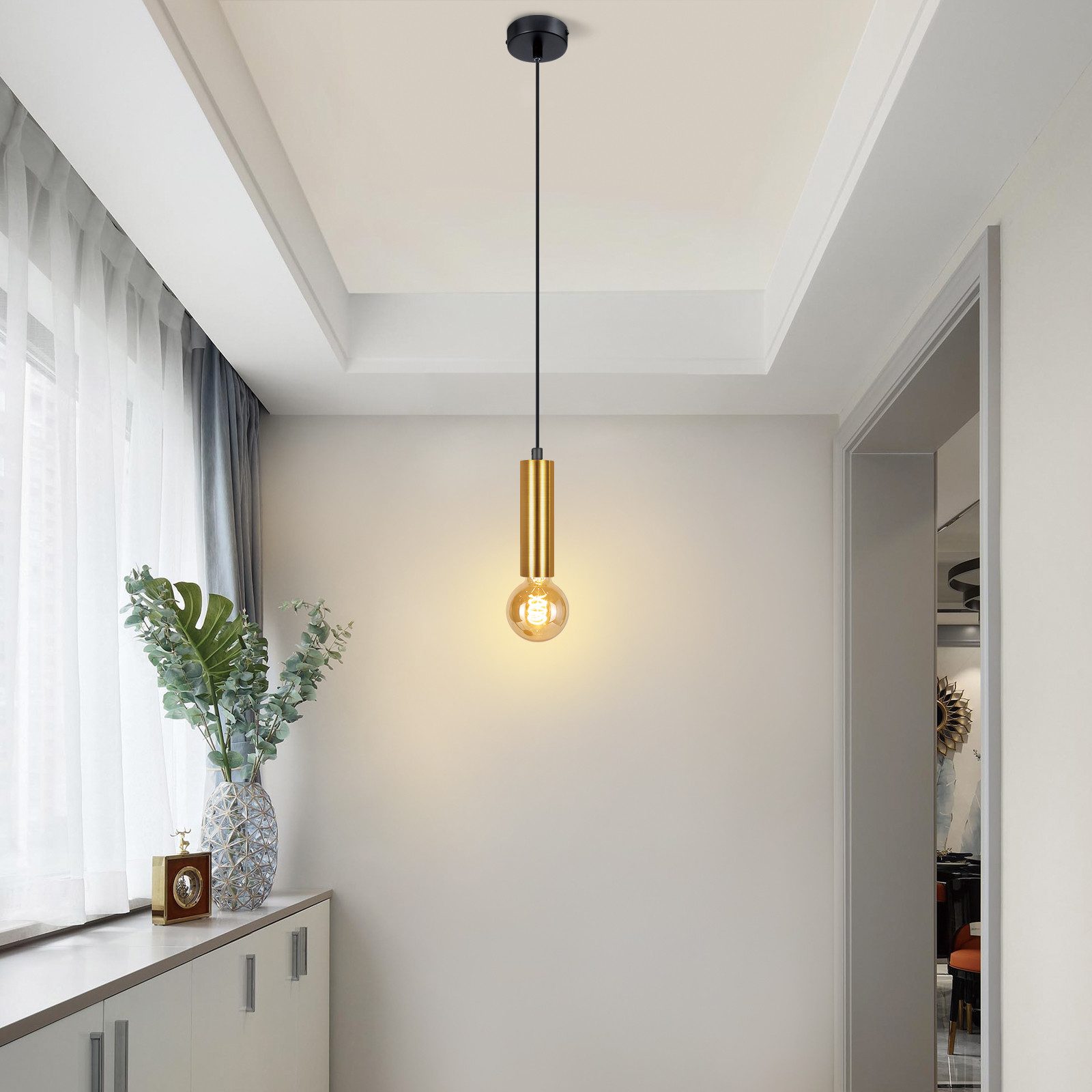 ZMH Pendelleuchte Esszimmer 1 Flammig E27 Gold Hängeleuchte Metall für Schlafzimmer, ohne Leuchtmittel, Küchenlampe Hängend Industrial Flur – Bild 5 von 5