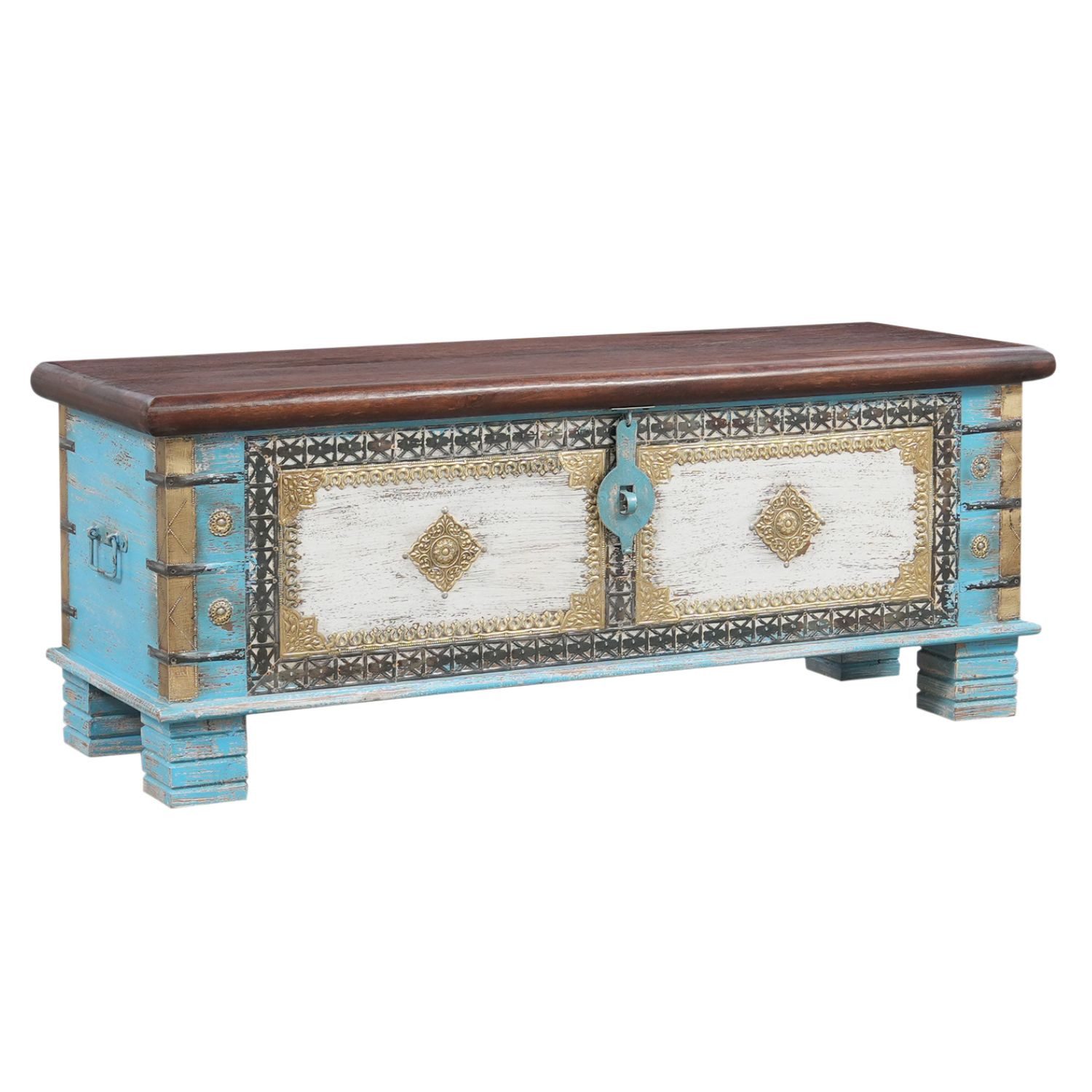 Marrakesch Orient & Mediterran Interior Betttruhe Massivholz-Truhe Cemile handgemachte Möbel Sitztruhe Betttruhe 116 cm (1 St), Handarbeit