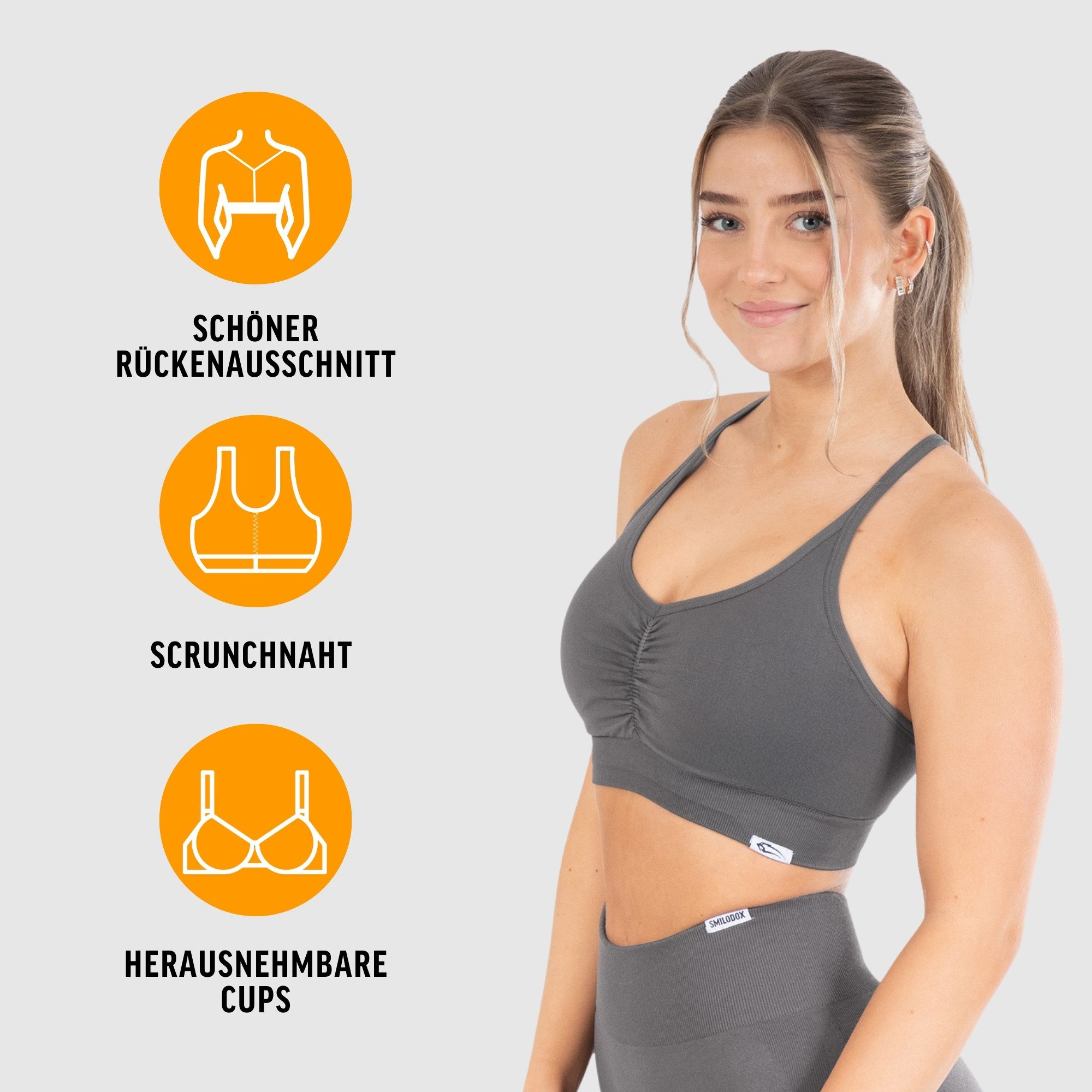 Smilodox Sport-BH Solid Scrunch, Ohne Bügel BH, Shaped Fit Yoga Bra, V-Auss günstig online kaufen