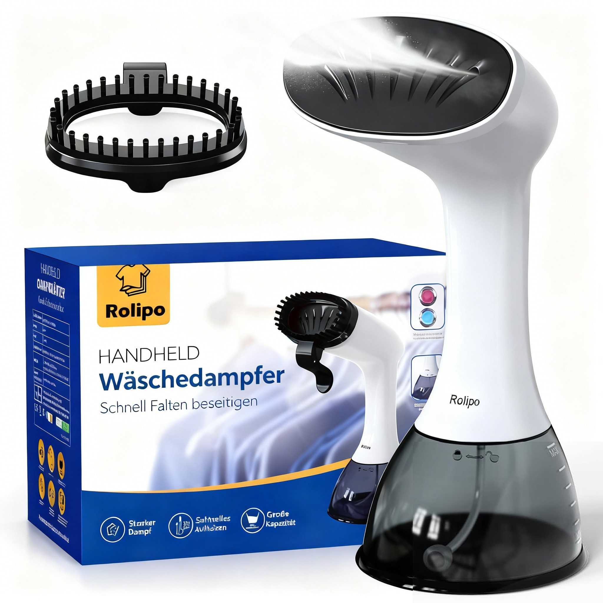 Rolipo Dampfglätter 1640W, 400ML Steamer - Dampfbürste, Faltenentferner, 1640 W, ampfbürste Faltenentferner, für Zuhause, Büro, Reisen, Weiß