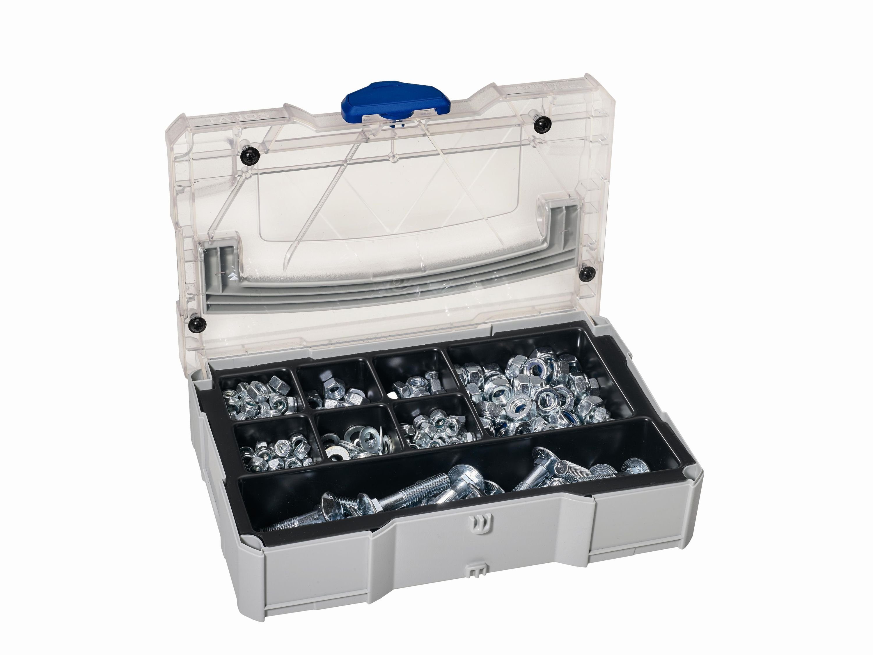 Tanos Werkzeugbox Universal MINI-systainer® T-Loc I mit transparentem Deckel, transparenter Abdeckung und Universaltiefziehteil 8-fach