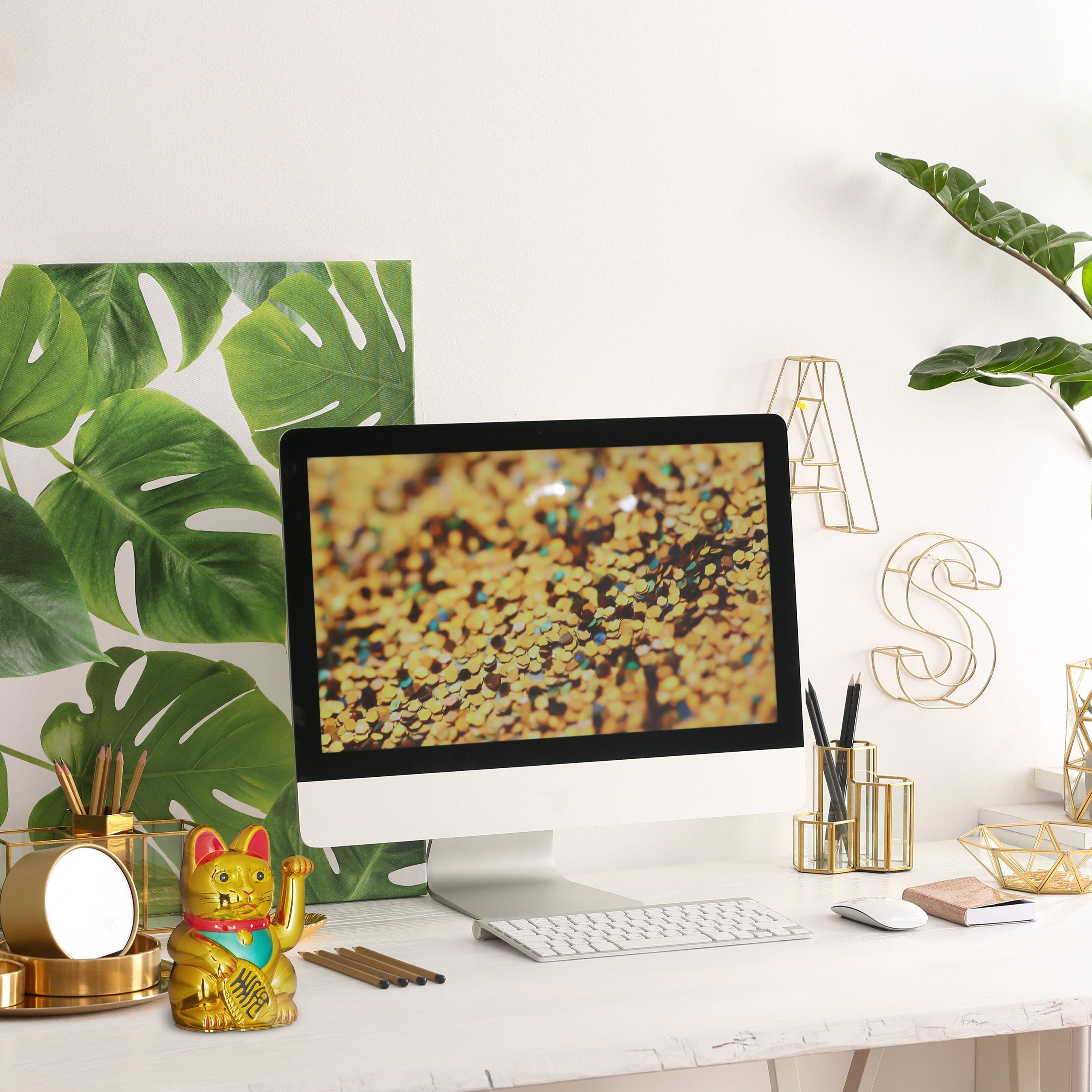 relaxdays Winkekatze 10x Maneki Neko Winkekatze 16 cm