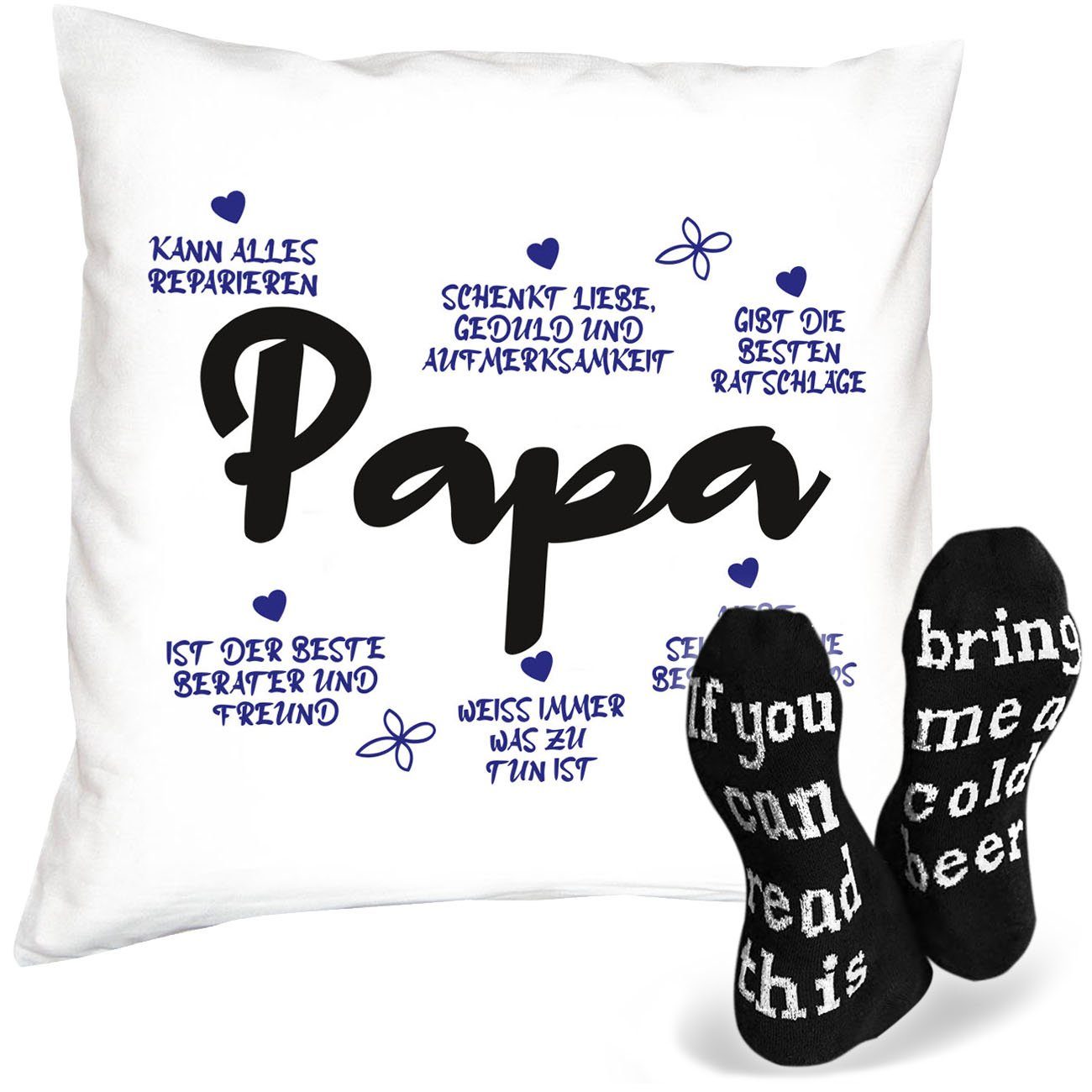 Soreso® Dekokissen Kissen + Sprüche Socken Geschenk Papa Geburtstag Vatertag Weihnachten, Geburtstagsgeschenk Weihnachtsgeschenk Vatertagsgeschenk