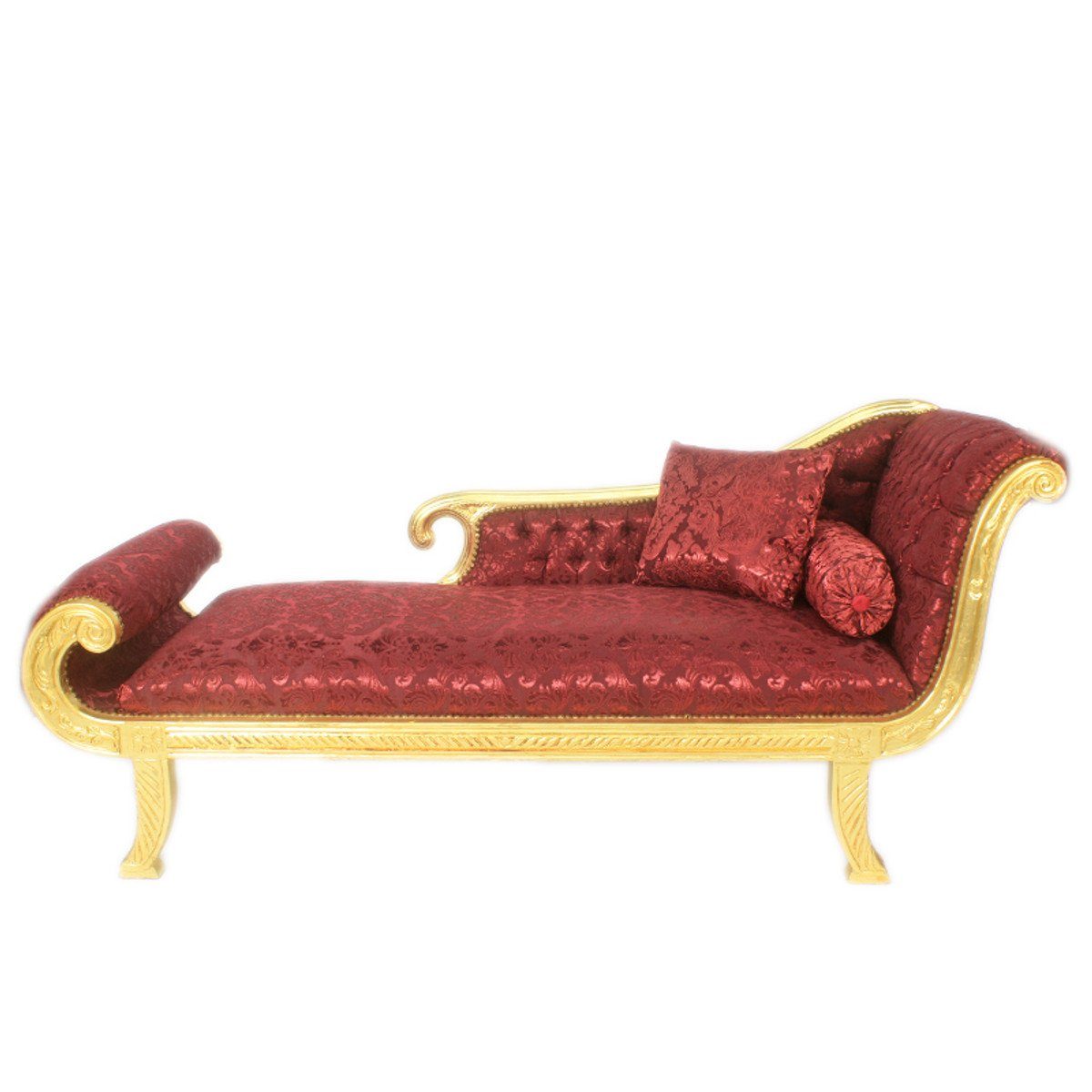 Casa Padrino Chaiselongue Barock Chaiselongue Modell XXL Bordeaux Muster / Gold Rechte Seite - Antik Stil - Recamiere Wohnzimmer Möbel