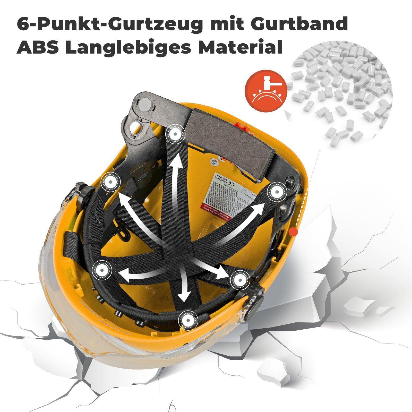 Mustbau Schutzhelm EN397, Arbeitshelm Mit Ohrschutz und Schutzbrille Set, ABS, 53- 63cm verstellbar