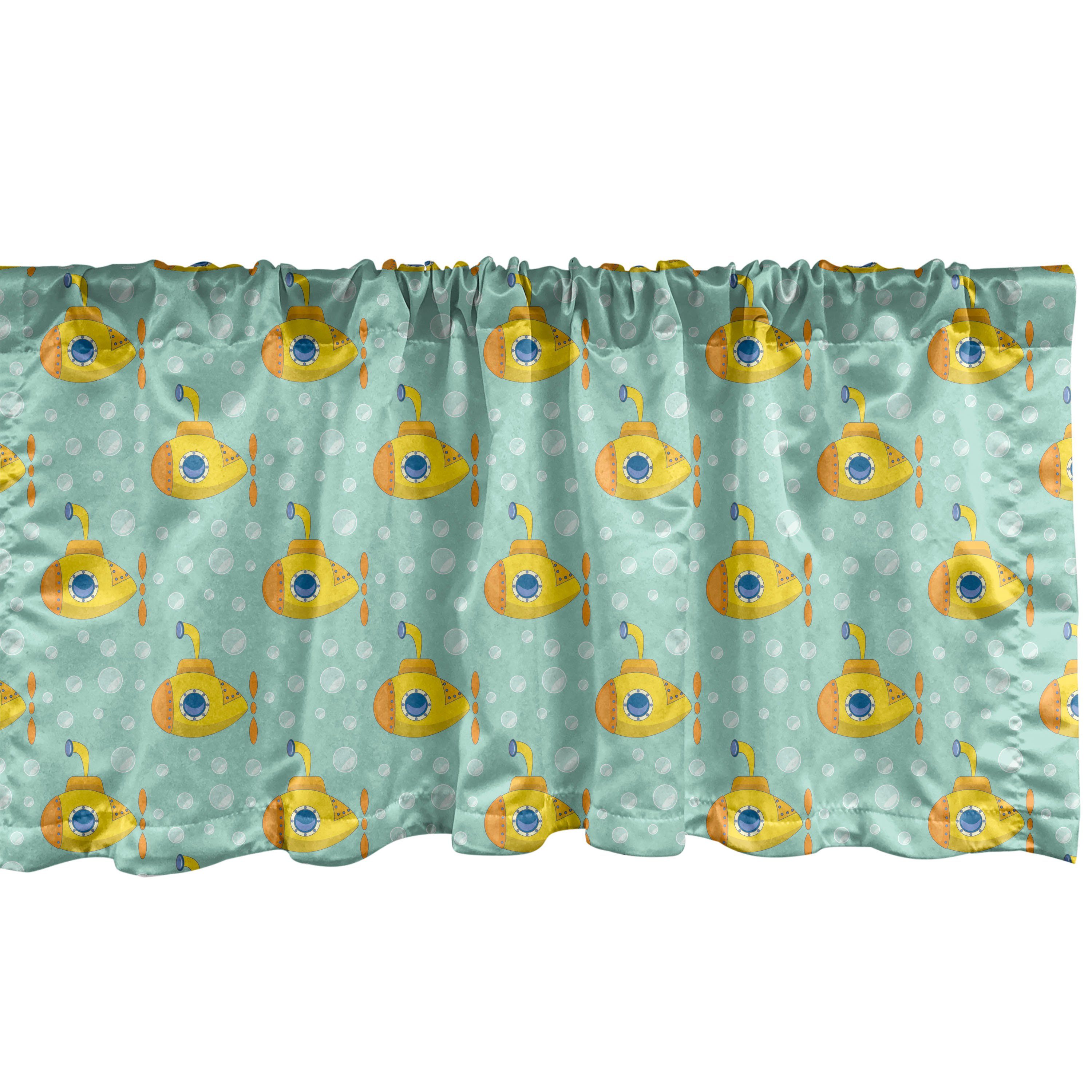 Scheibengardine Vorhang Volant für Küche Schlafzimmer Dekor mit Stangentasche, Abakuhaus, Microfaser, Gelbes U-Boot Seeart