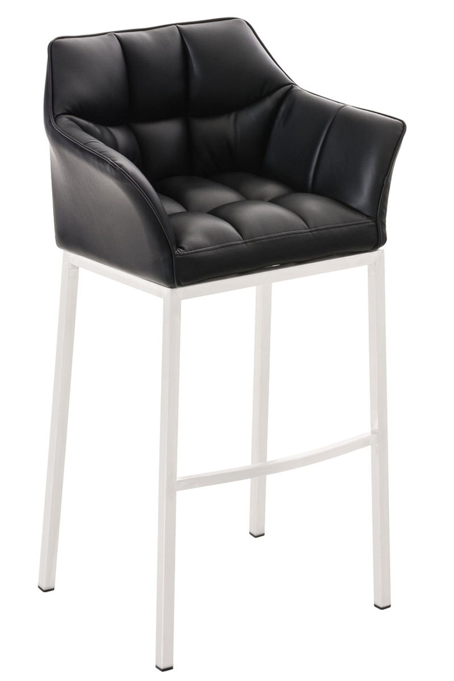 TPFLiving Barhocker Damaso (mit Rückenlehne und Fußstütze - Hocker für Theke & Küche), 4-Fuß Gestell weiß - Sitzfläche: Kunstleder Schwarz