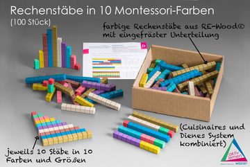Wissner® aktiv lernen Lernspielzeug Rechenstäbe in 10 Montessori-Farben (100 Stück), RE-Wood® (100-St), RE-Wood®
