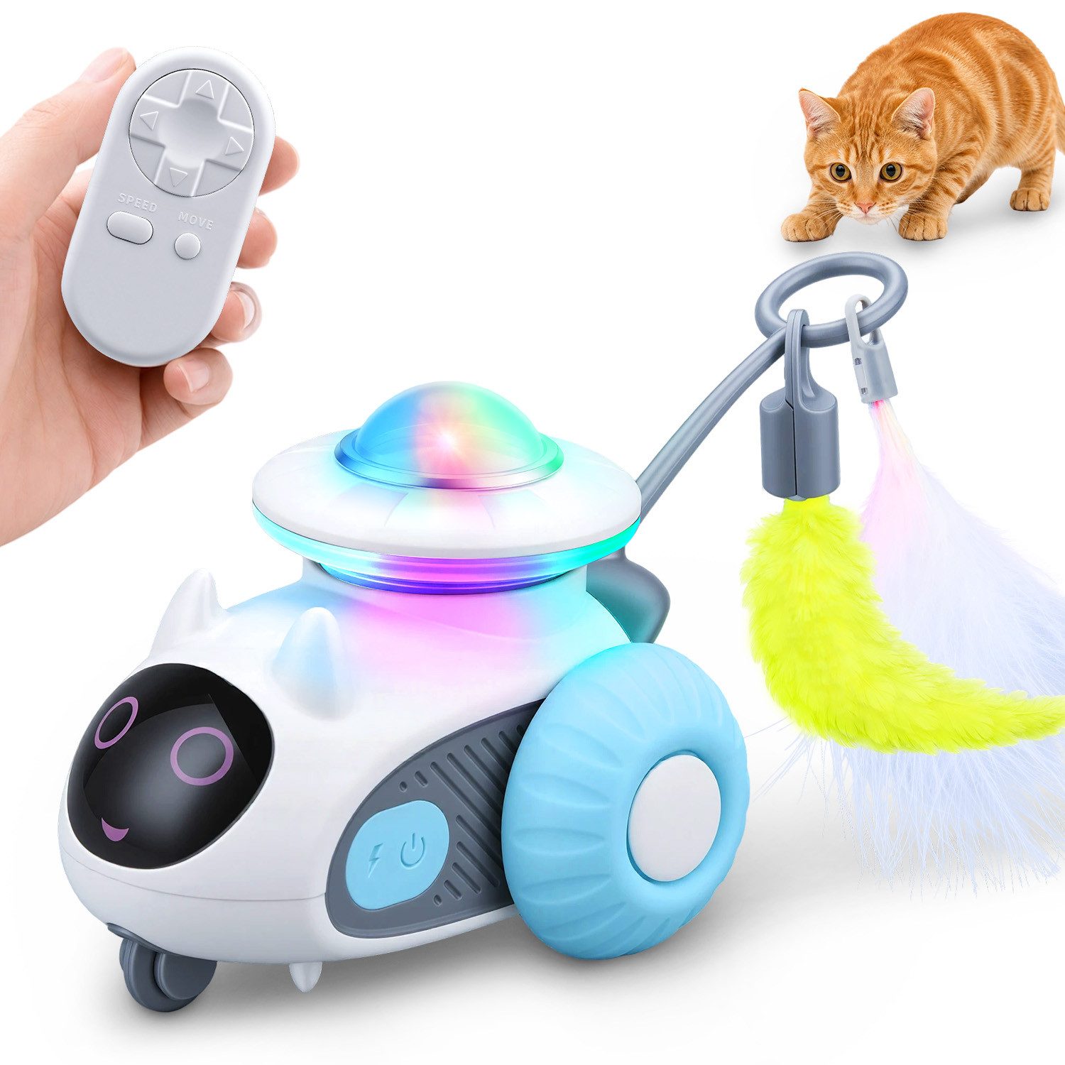 CkeyiN Pro Tier-Intelligenzspielzeug Katzenspielzeug,Interaktives Elektrisches Katzenspielzeug,Abnehmbar, Berührungsaktivierung,Standby-Modus/Hindernisvermeidung