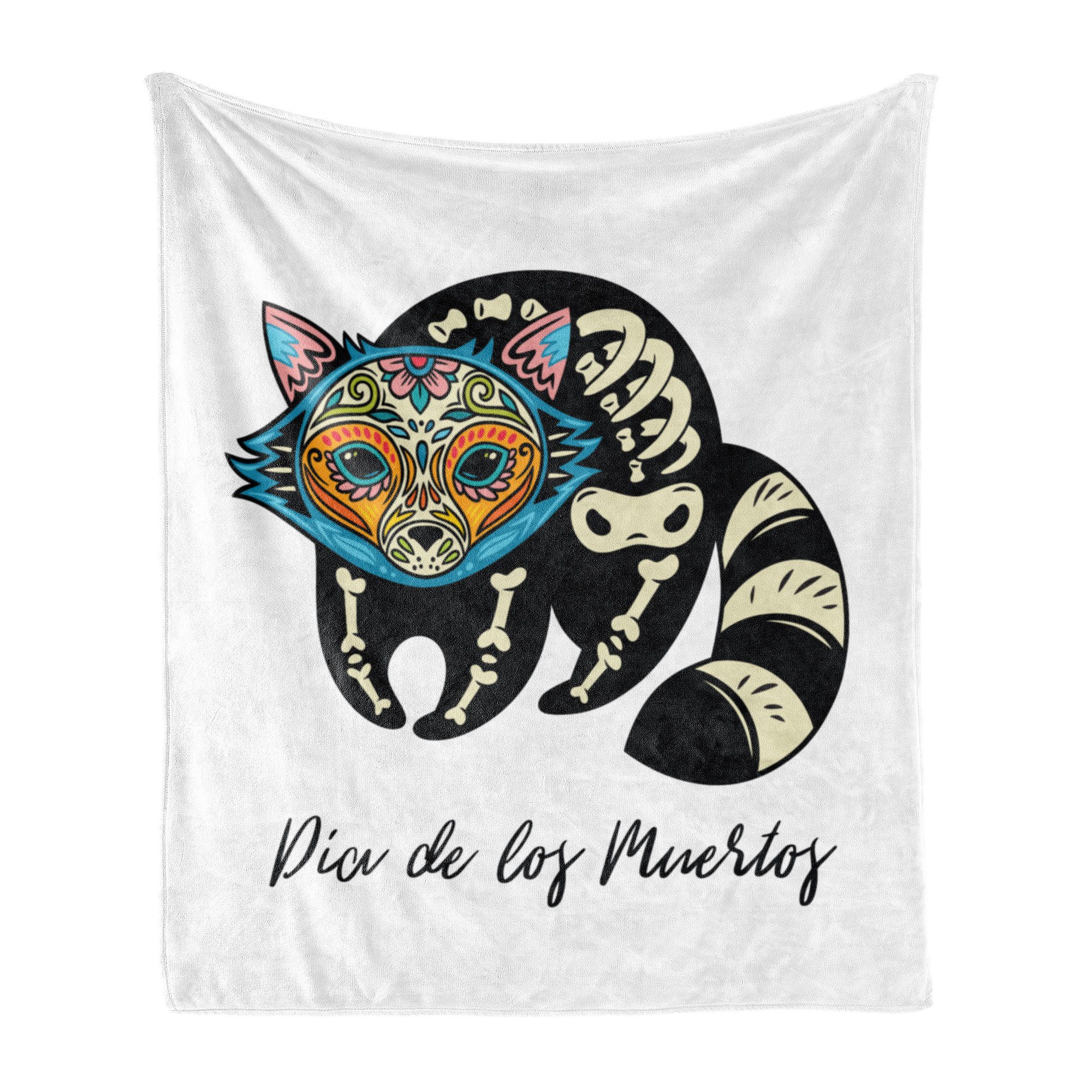 Wohndecke Gemütlicher Plüsch für den Innen- und Außenbereich, Abakuhaus, Dia de Los Muertos Folk Raccoon