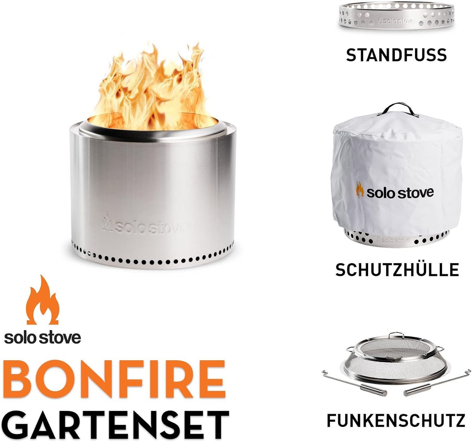 Solo Stove Feuerschale Bonfire, Feuerschale "Bonfire" Kamin aus Edelstahl, rauchfrei, Set, Feuerstelle