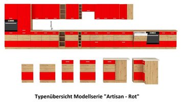 Küchen-Preisbombe Eckunterschrank 89x89 cm Eiche Artisan + Rot Hochglanz Küchenzeile Küchenblock Küche