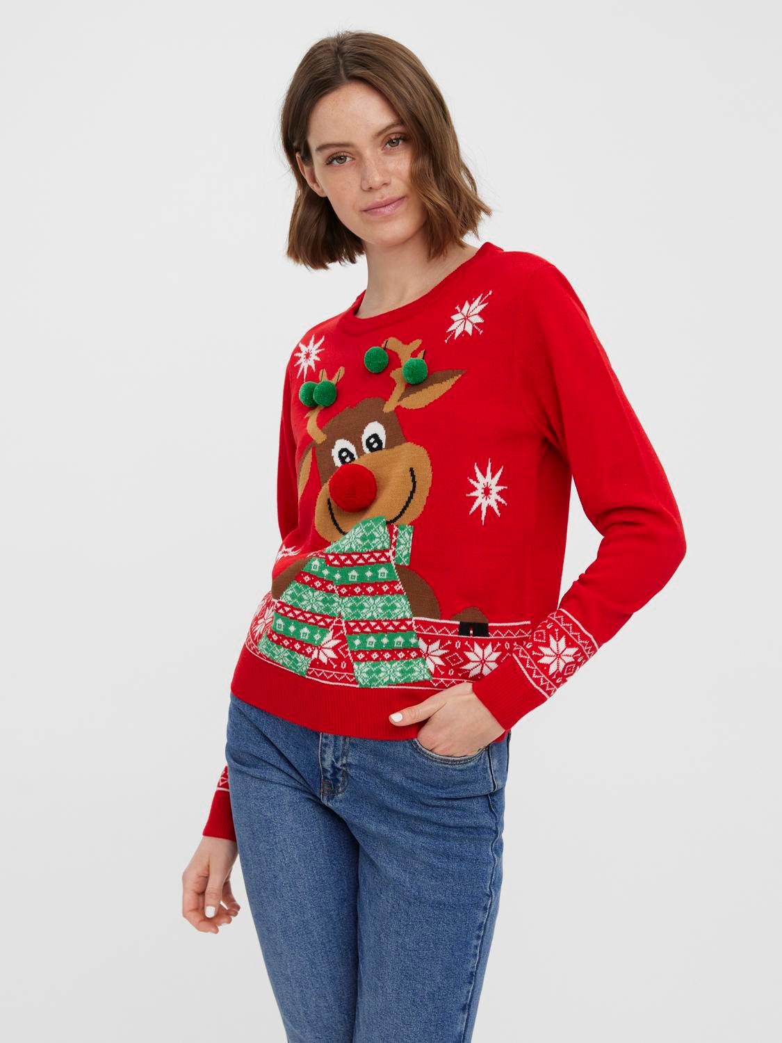 Weihnachtspullover VMNEWFROSTYDEER LS O-NECK BLOUSE XMAS