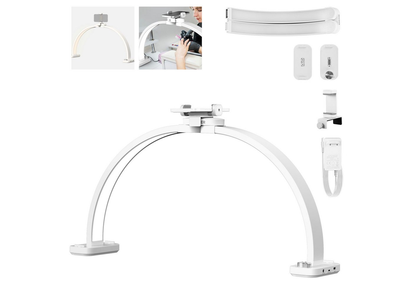 Neewer LED Schreibtischlampe HM01-D 29" Halbmond Nagellampe für Tisch, 40W, Bogenlampe, LED fest integriert, 3000K-6500K Nageltechnikleuchte, mit Telefonhalter, für Makeup Beauty