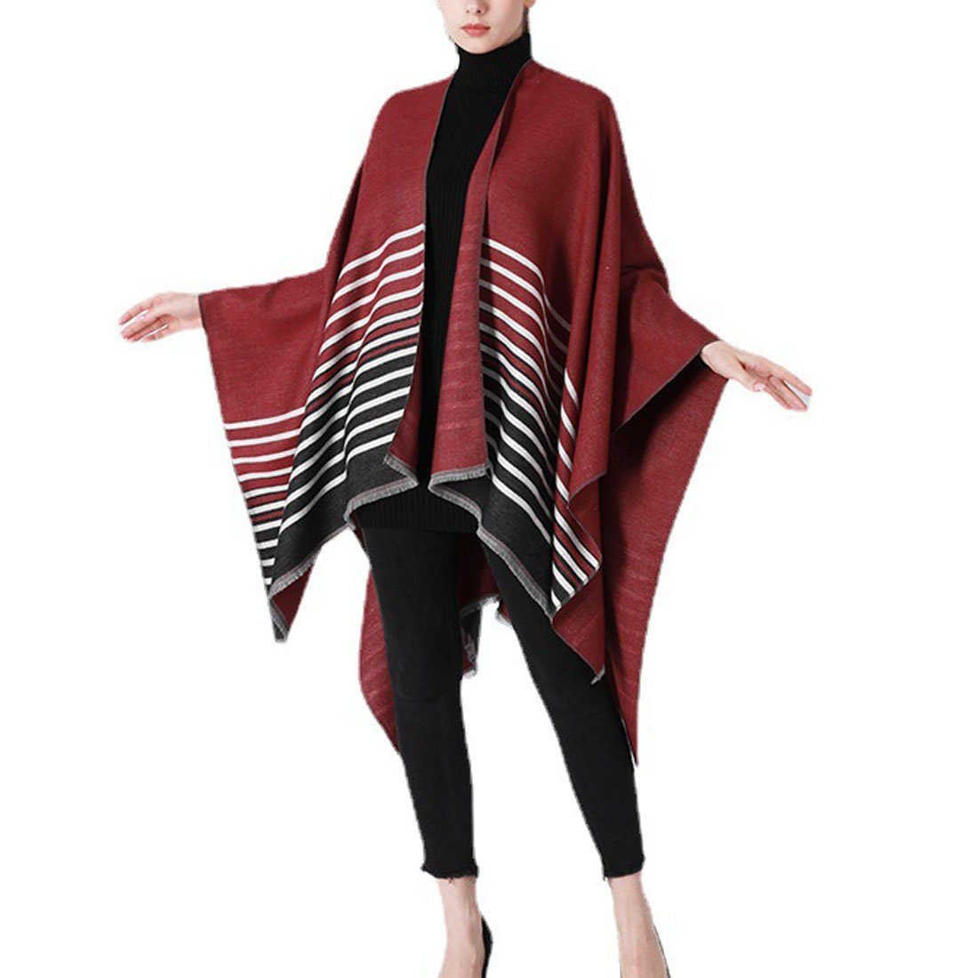 DÖRÖY Modeschal Damen Winter Retro gestreifte Schal Umhang, Mode warmen offenen Schal