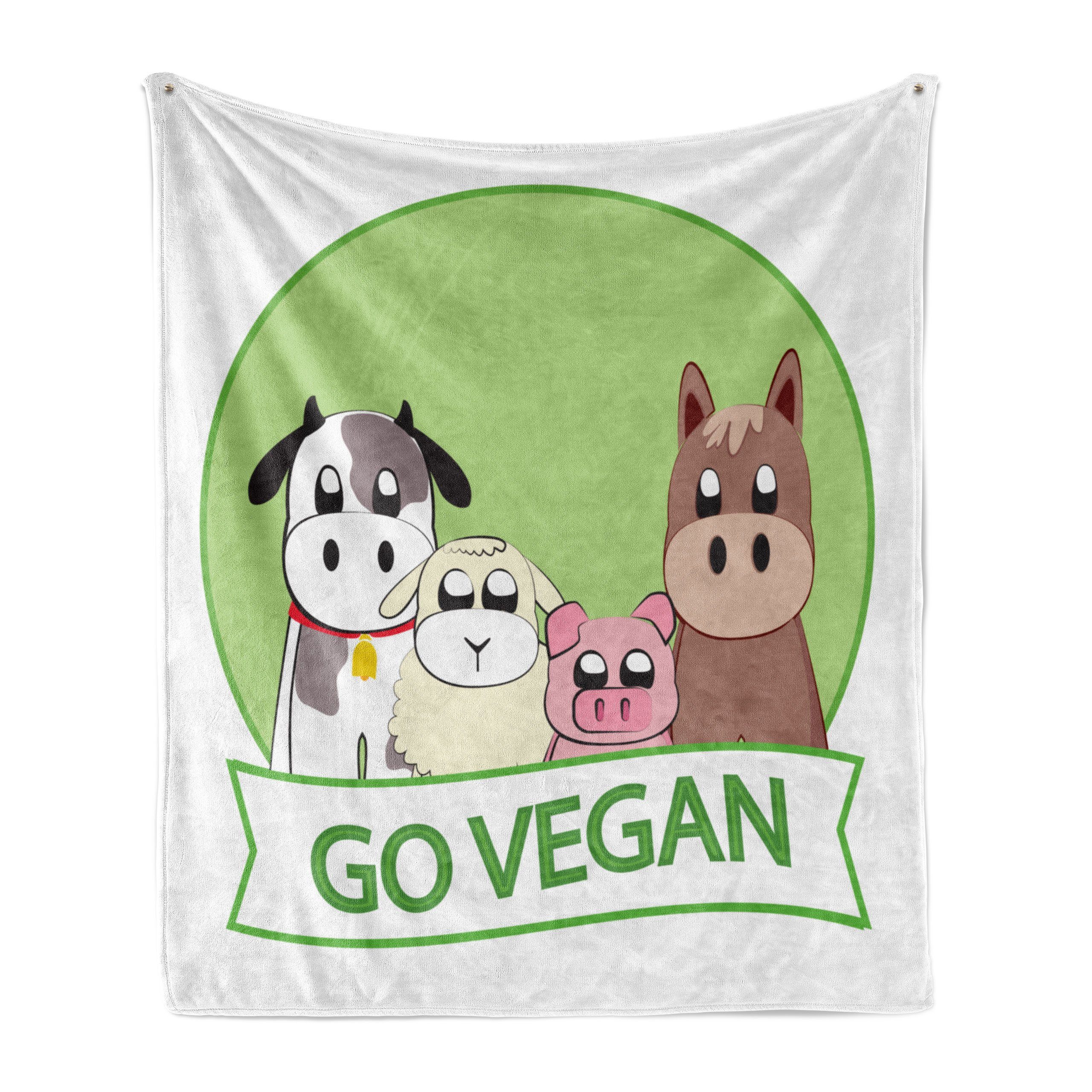 Slogan Vegan Innen- Plüsch Wohndecke Vegetarier Gemütlicher Tiere Go Abakuhaus, den für und Außenbereich,