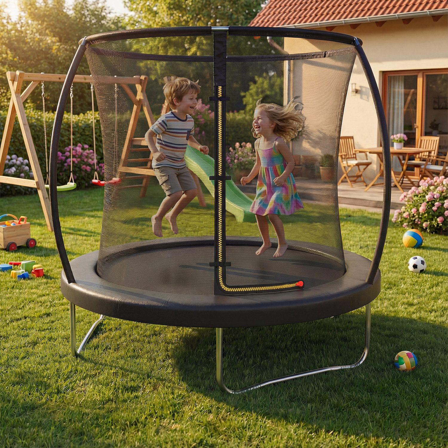HOMALL Gartentrampolin Kindertrampolin Outdoor-Trampolin Durchmesser: 183/220/290/360 cm, Ø 183 cm, (Durchmesser 183 cm (mit Sicherheitsnetz und Schutzhaube, Tragkraft 50 kg/150 kg, 360°-Sicherheitsnetz, erhältlich in Schwarz/Blau/mehrfarbig) -ostern geschenke)