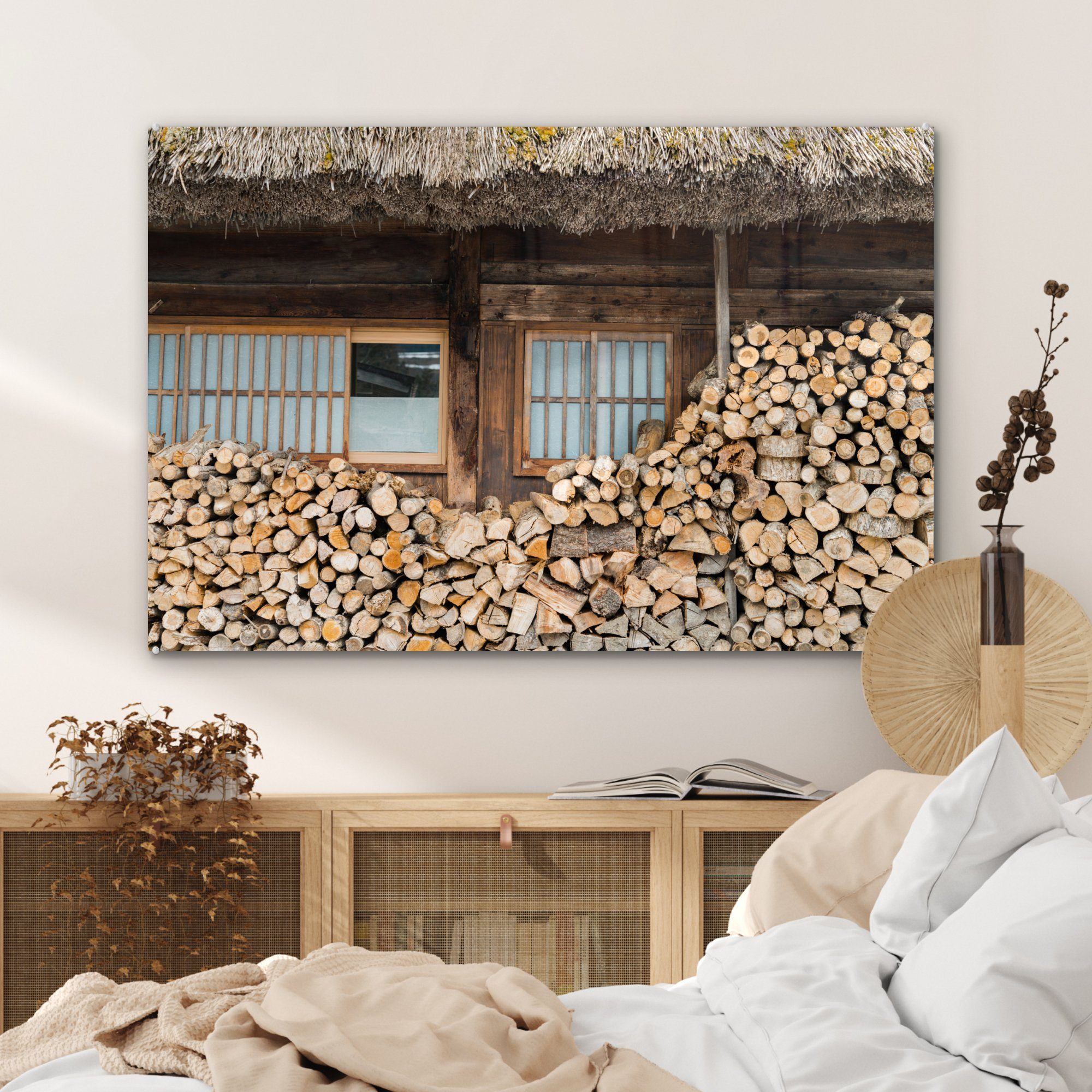MuchoWow Acrylglasbild Brennholz für ein Acrylglasbilder St), & (1 Wohnzimmer Haus, Schlafzimmer