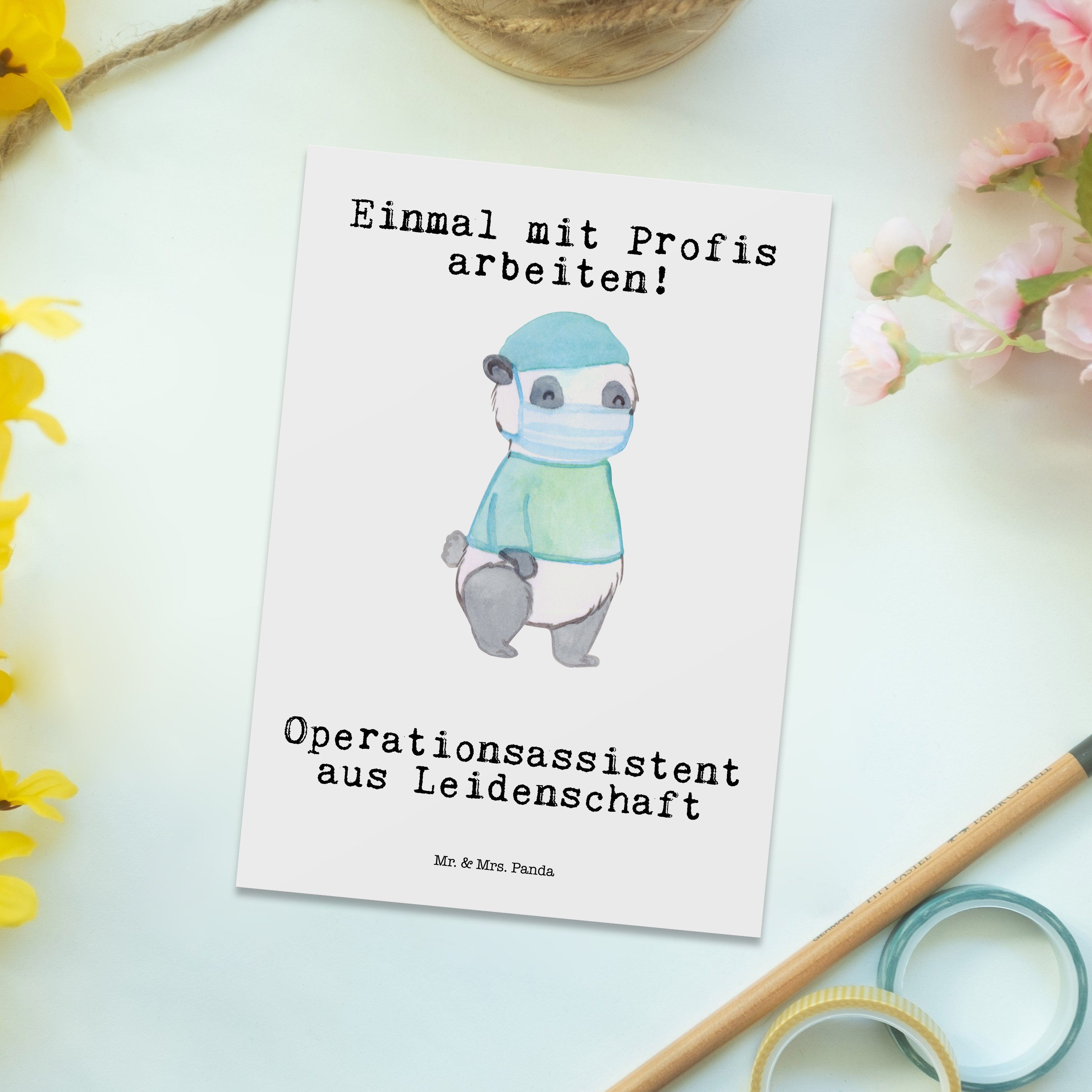 Geschenk, - - & Ansichtskarte aus Weiß Mrs. Operationsassistent Postkarte Mr. Panda Leidenschaft