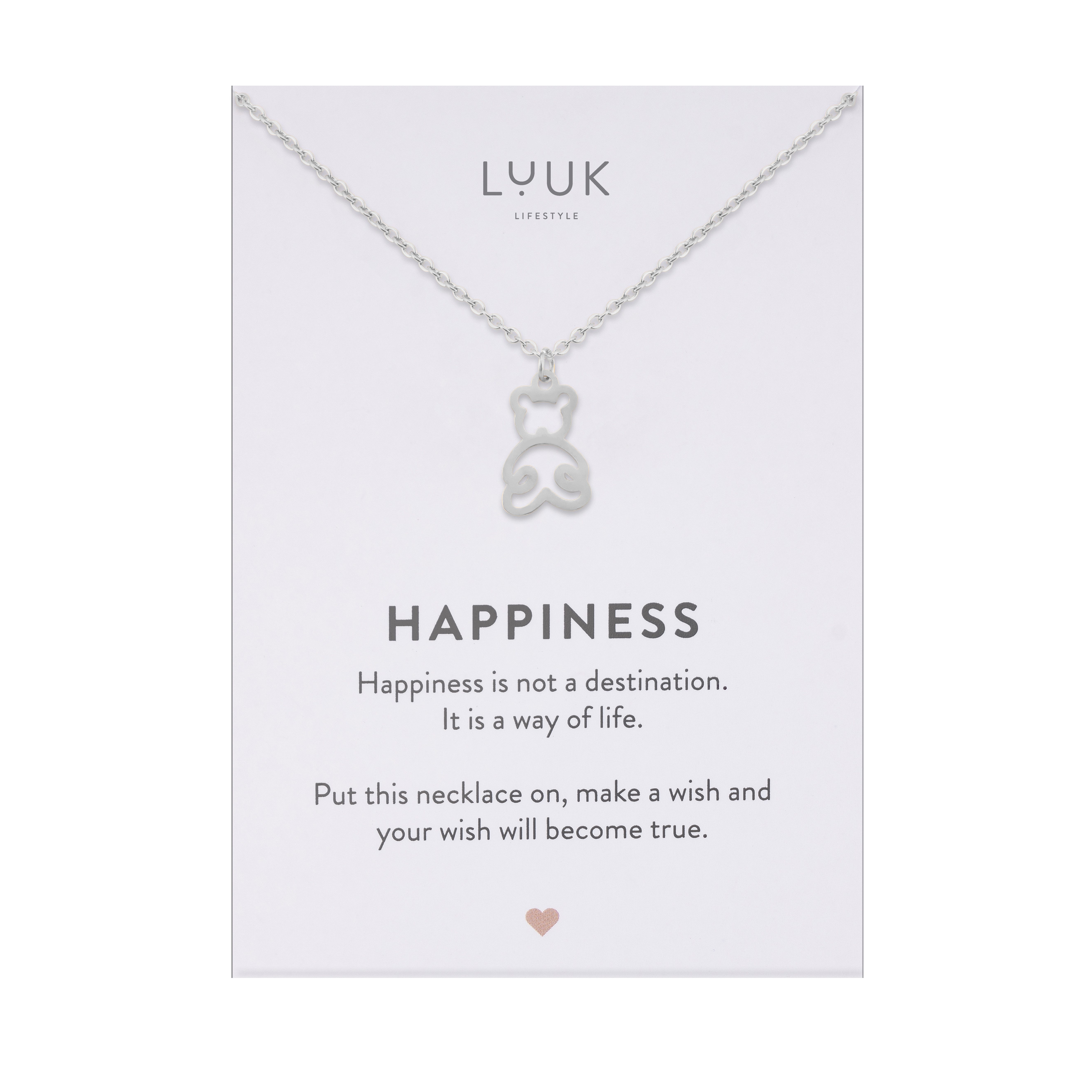 LUUK LIFESTYLE Kette mit Anhänger Teddy, mit HAPPINESS Spruchkarte, minimalistisch