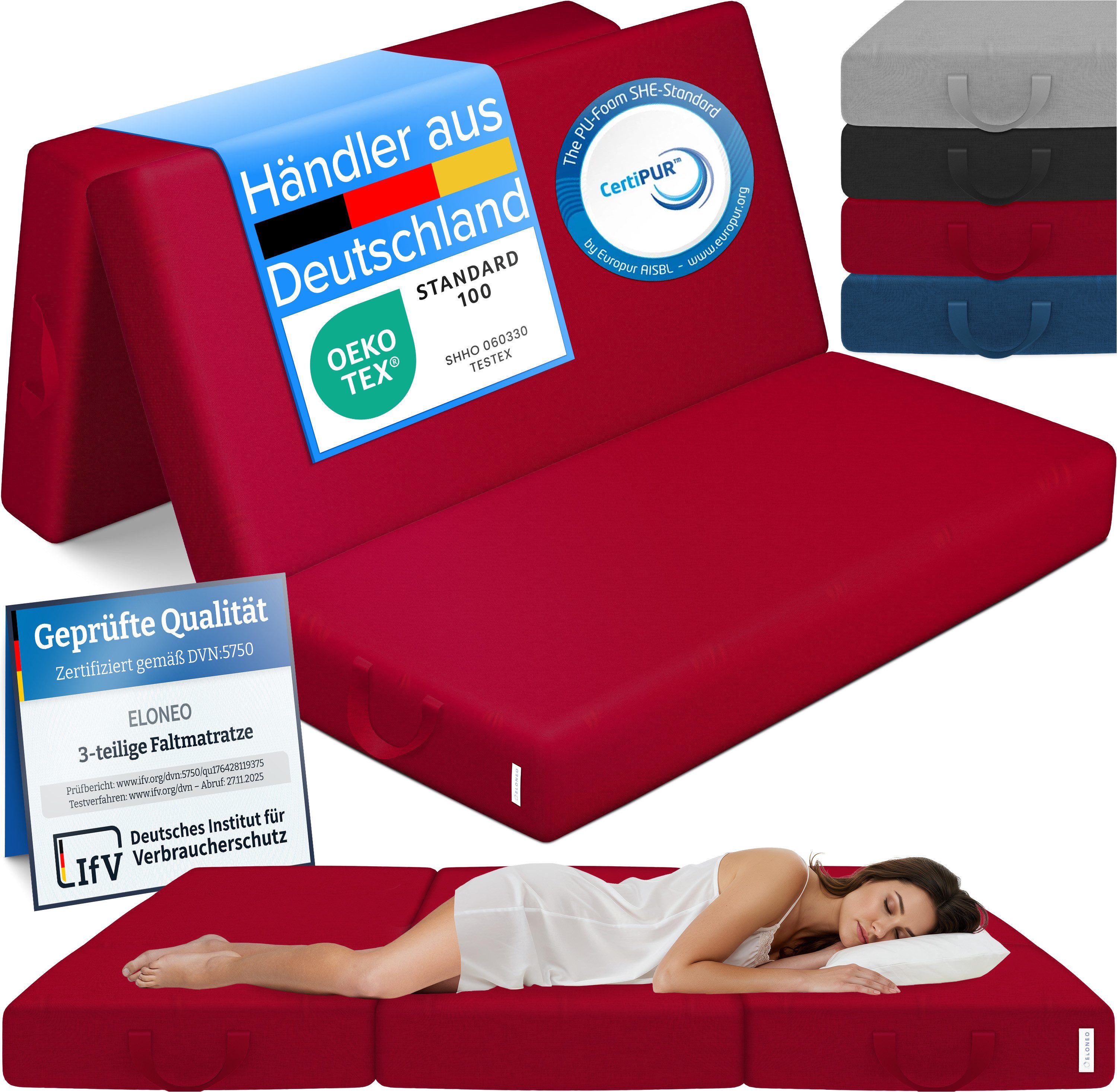 Klappmatratze 3-teilig, Gästematratze mit extra dickem Schaumstoff, ELONEO, günstig online kaufen