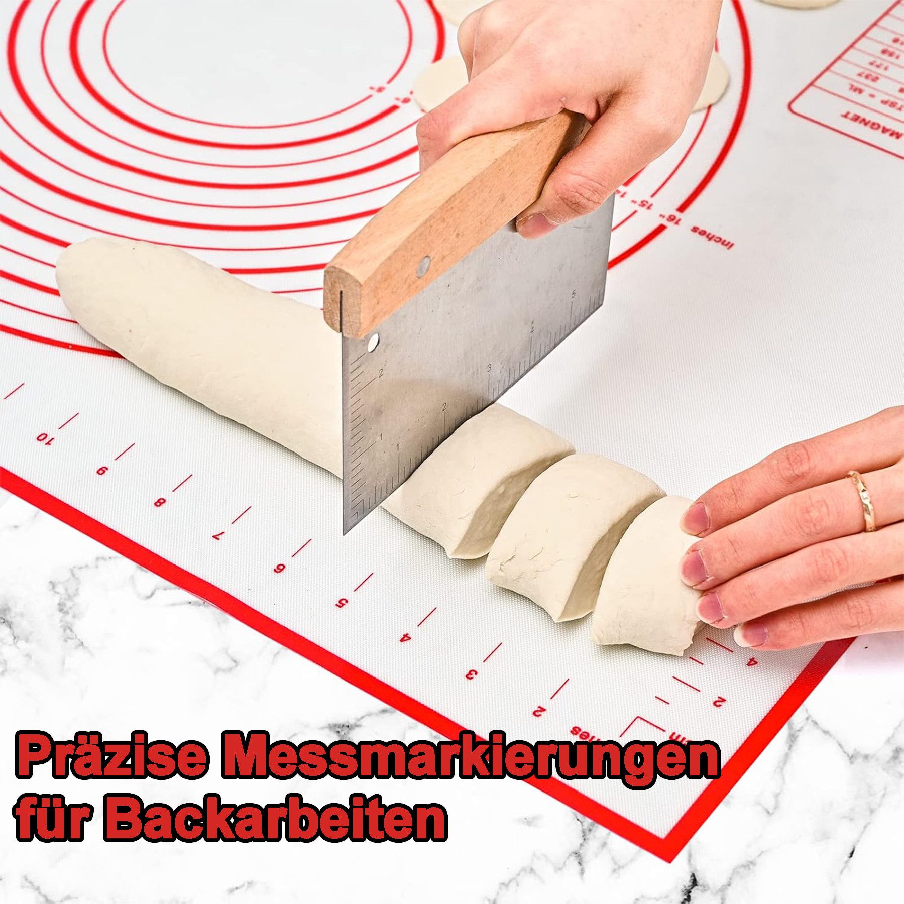 Mutig Backmatte Silikon Backmatte 2er Set groß 70 x 50 cm, rutschfeste Backunterlage, (antihaft Teigmatte, Ausrollmatte mit Messung, 2-tlg., wiederverwendbare Teigunterlage), für Fondant, Pizza, Kekse, Macarons, Teig