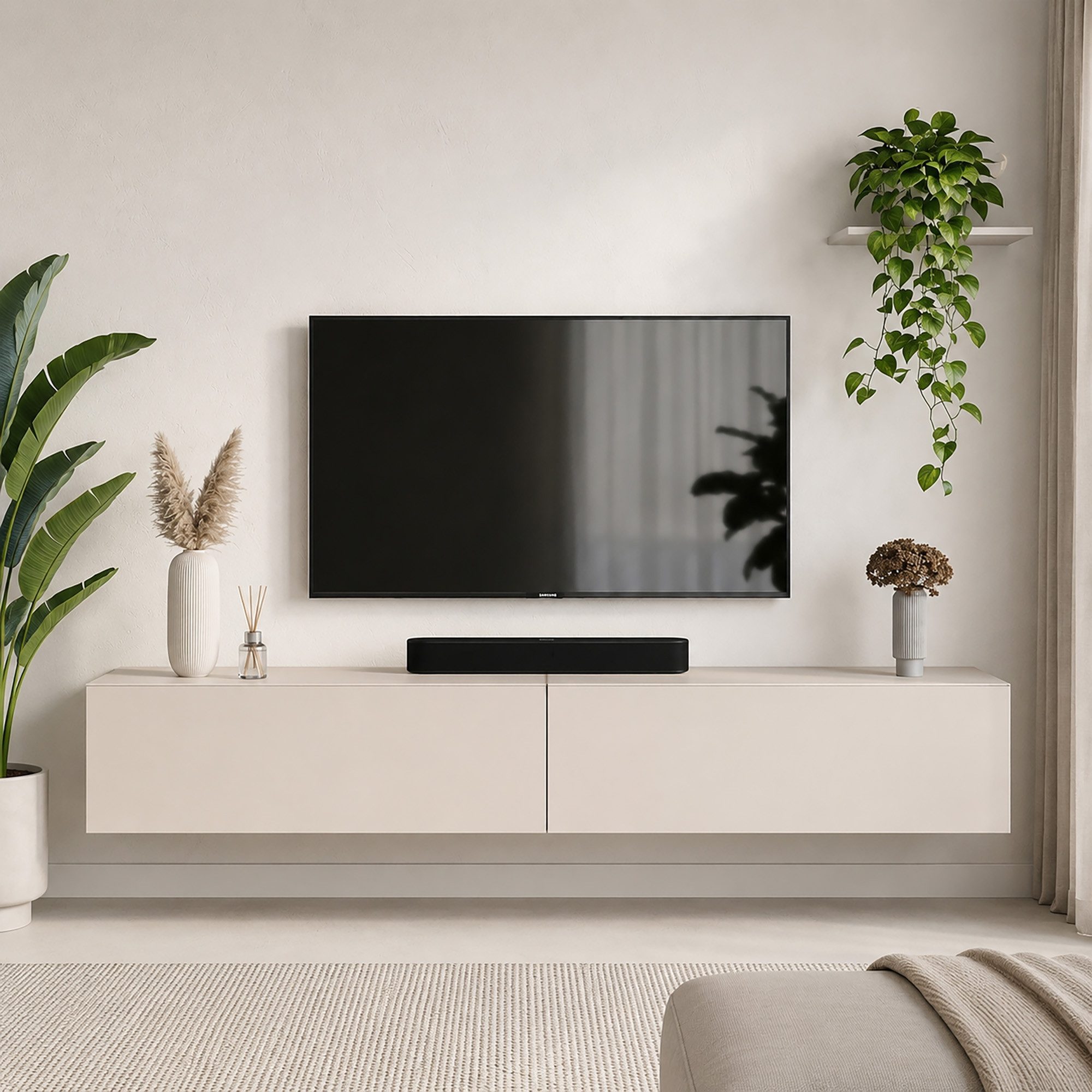 Planetmöbel TV-Schrank West TV-Board, Fernsehtisch 200 cm lang, TV-Lowboard (für Fernseher bis 55 Zoll, TV Schrank viel Stauraum, 2-St., sideboard hängend, Fernsehschrank 2x 100 x 30 x 37,5 cm) kaschmir
