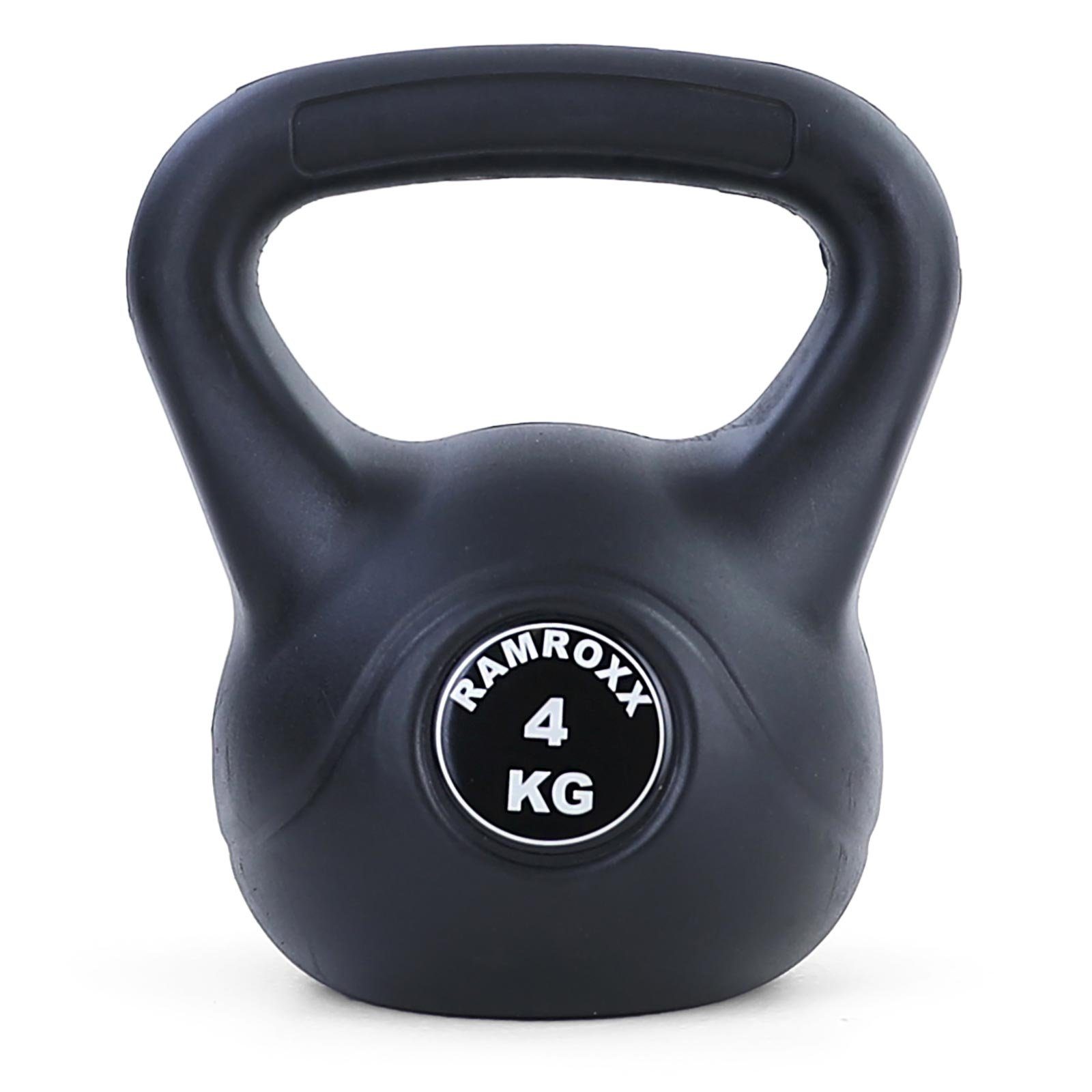 RAMROXX Kettlebell 4 kg Profi Kettlebell Kugelhantel Schwunghantel Schwarz, Durch die PE Ummantelung besonders bodenschonend