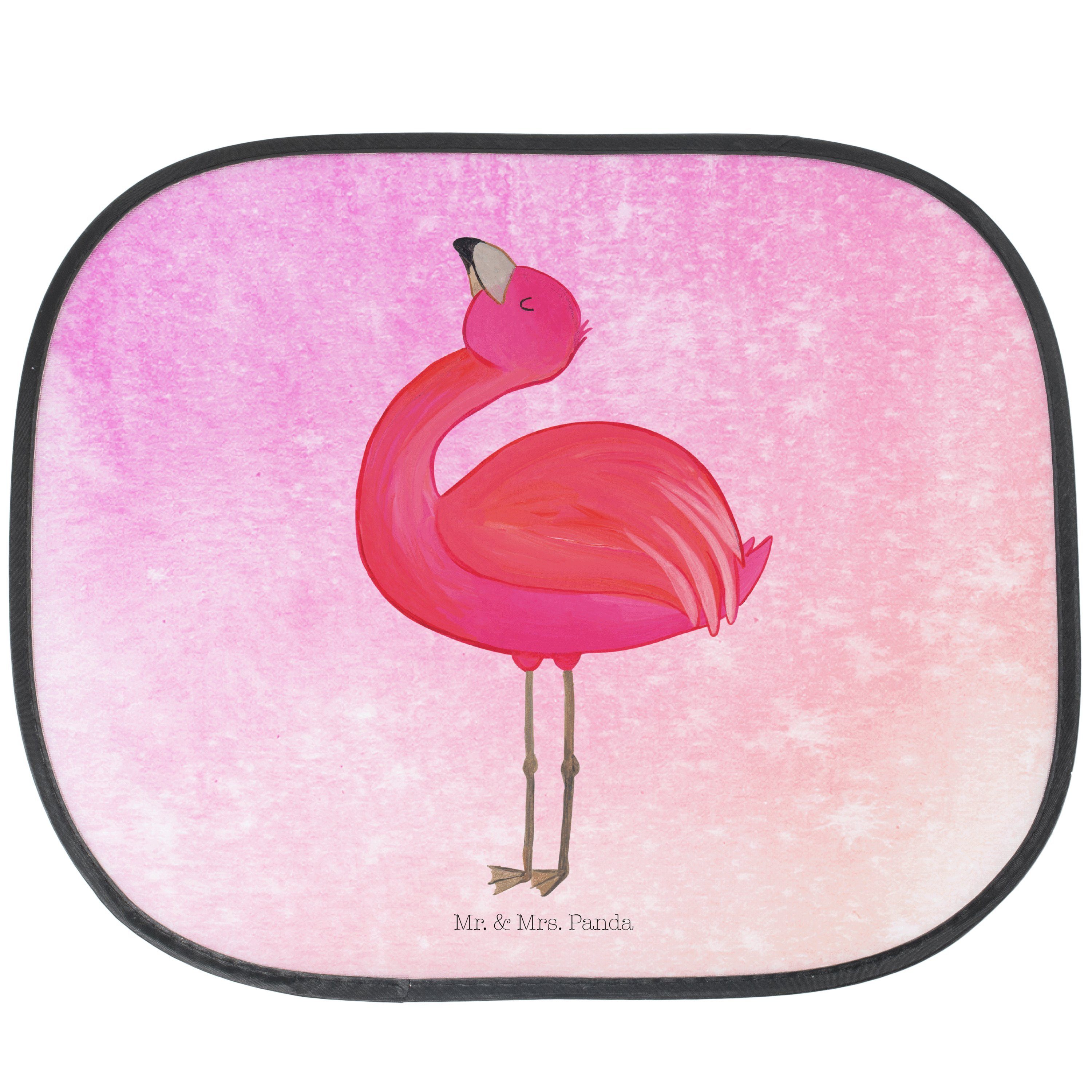 Sonnenschutz Flamingo stolz - Aquarell Pink - Geschenk, Sonnenblende, rosa, Sonne, Mr. & Mrs. Panda, Seidenmatt