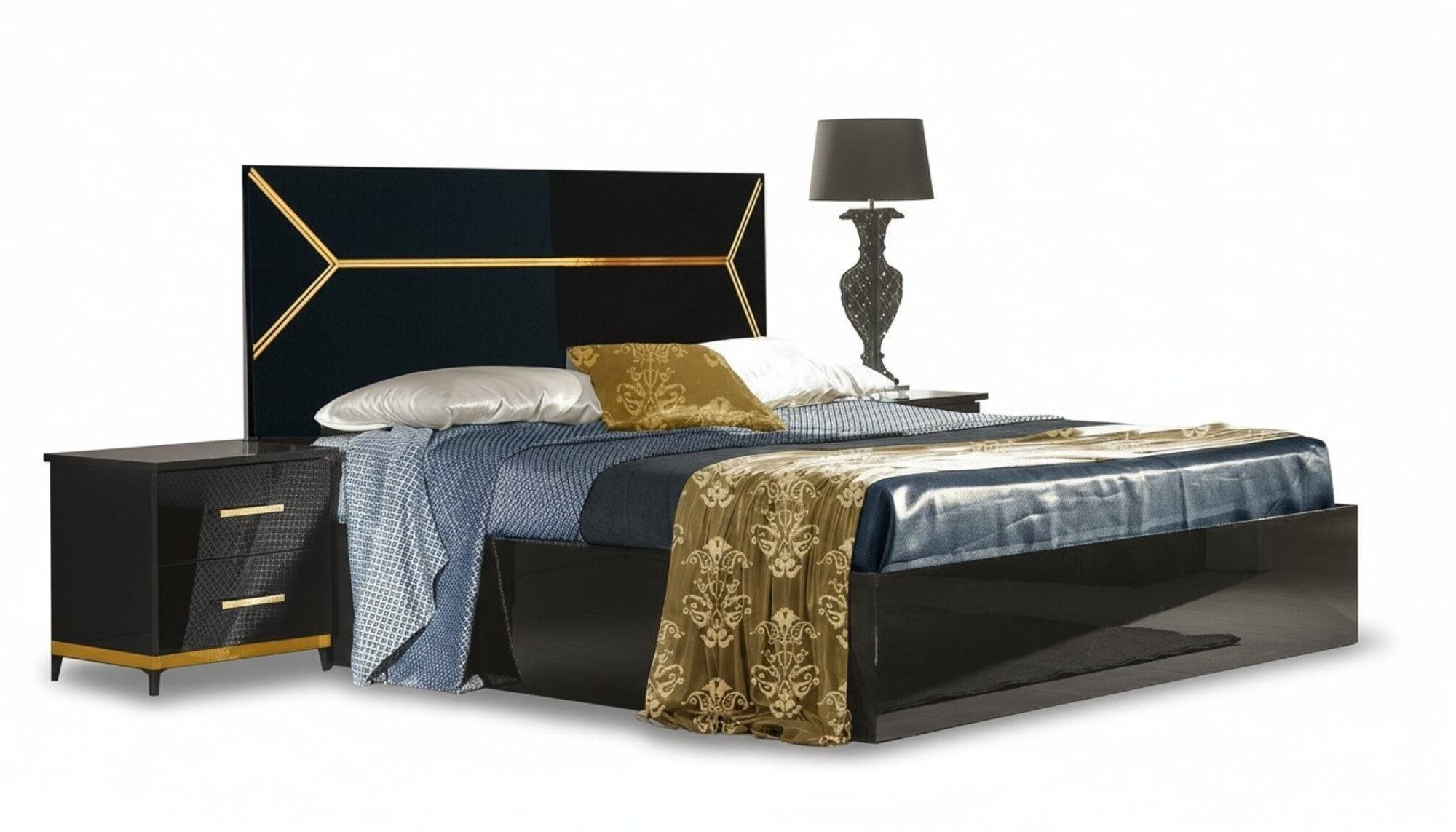 Xlmoebel Polsterbett Modernes Schwarzes Leder Doppelbett Schlafzimmer Luxus Wohnraum Design (1-tlg., 1-tlg)