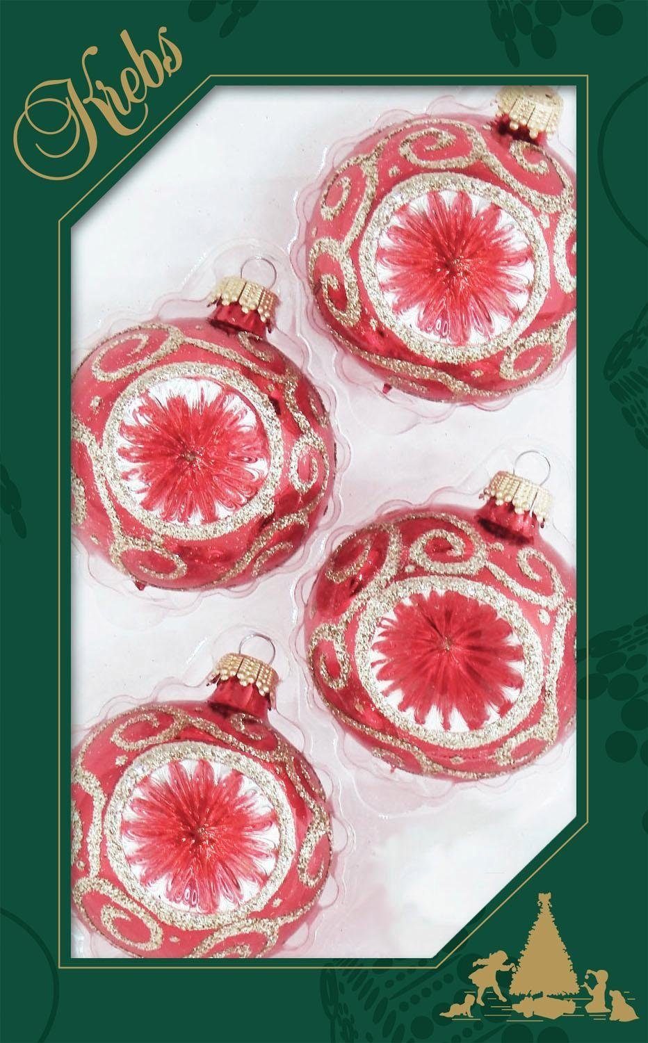 Krebs Glas Lauscha Weihnachtsbaumkugel Reflexstyle, Weihnachtsdeko rot, Christbaumschmuck (4 St), Christbaumkugeln aus Glas, handdekoriert | Weihnachtskugeln