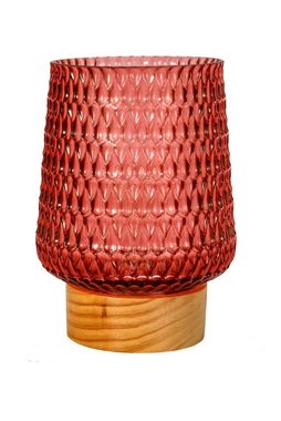 Pauleen LED Tischleuchte Rose Glamour mobile Rosa Glas/Holz, LED fest integriert, Warmweiß, E27, Timer Batterie