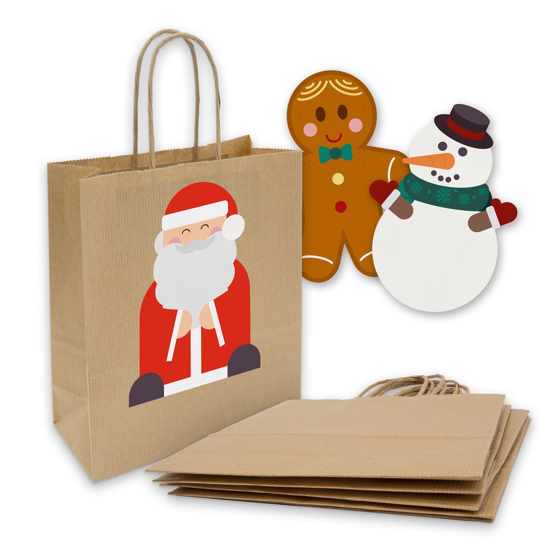 Geschenkpapier Griff + 6x SET mit Kordel itenga Papiertüten Sticker Weihnachtsbande itenga