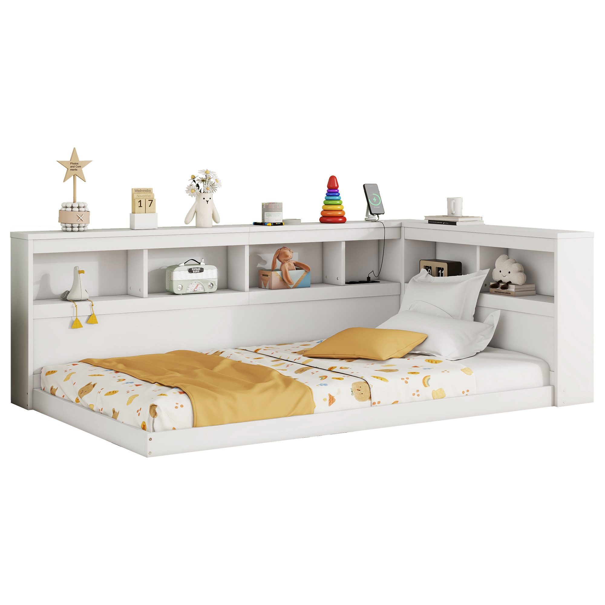 Flieks Kinderbett, Kinderbett Einzelbett 90x200cm mit Ablagefächer und Lade günstig online kaufen