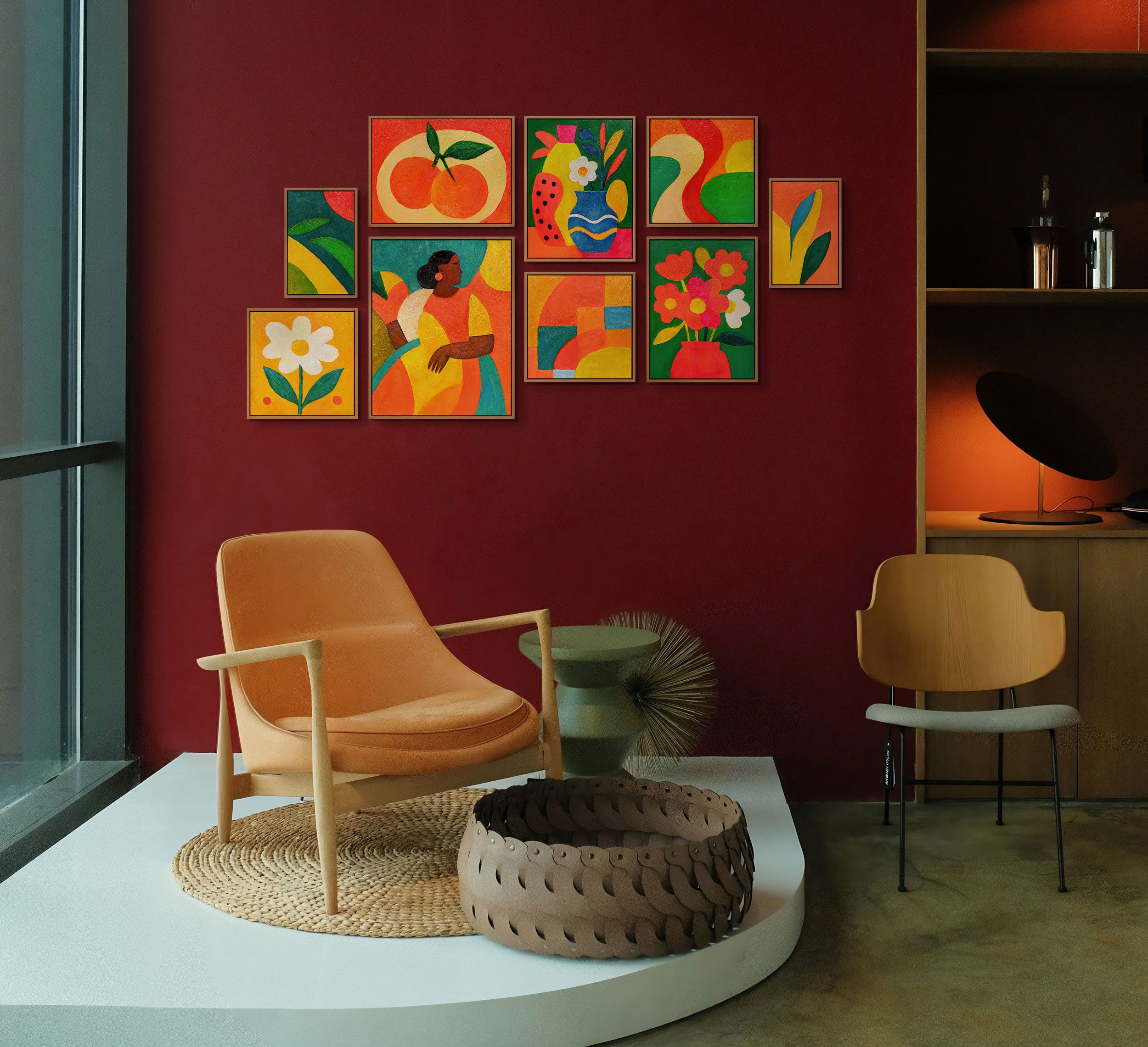 YS-Art Gemälde "Sommerliche Inspiration", Stillleben (Set, 9 St), Farbenfrohes Bilder Set für Wohnzimmer im modernen Kunststil