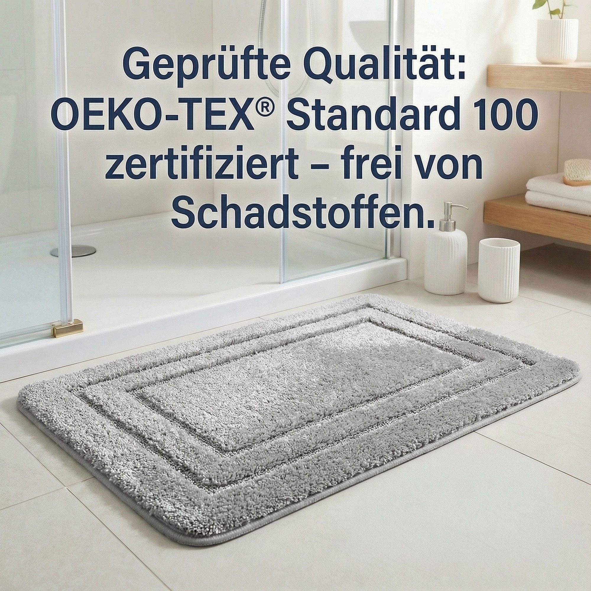 HELLSER Badematte KIRA - Badezimmerteppich rutschfest & waschbar - Mikrofaser, fußbodenheizungsgeeignet, schnell trocknend, Polyester, OEKO-TEX zertifiziert, we – Bild 4 von 5
