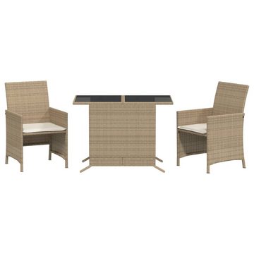 vidaXL Gartenlounge-Set 3-tlg. Bistro-Set mit Kissen Beige Poly Rattan