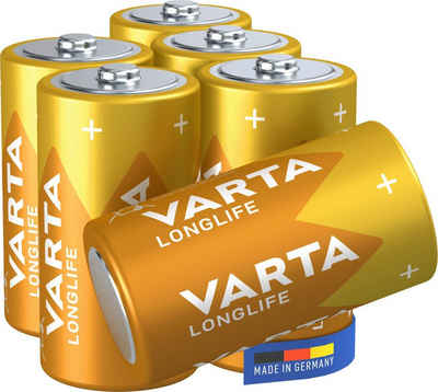 VARTA 6er Pack LONGLIFE Alkaline Batterie C Baby LR14 Made in Germany Batterie, (1,5 V, 6 St)